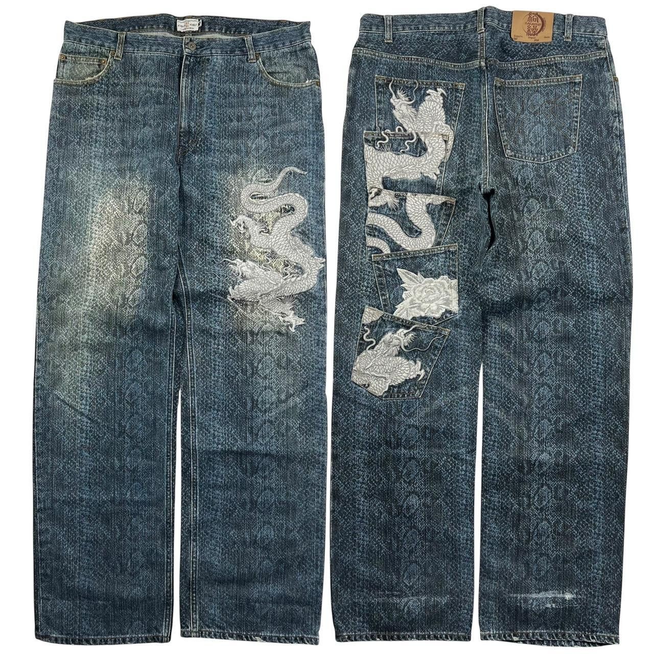 Karakuri Tamashii Karakuri Tamashii Embroidered Dragon Japanese Jeans Waist 38 Size US 38 / EU 54 - 1 Thumbnail