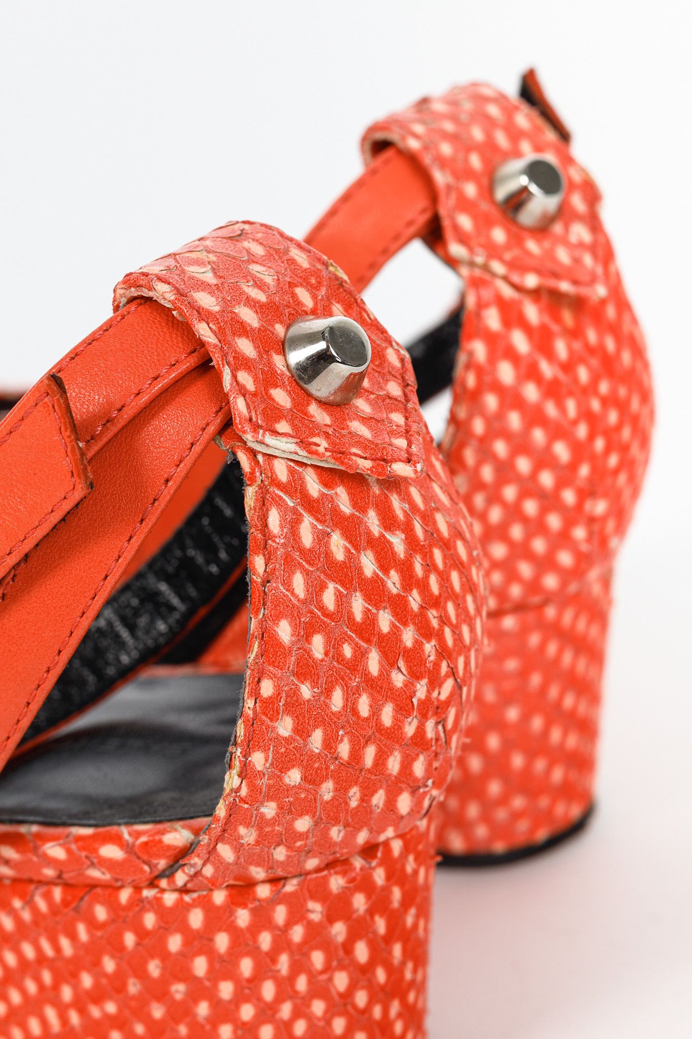 Balenciaga Balenciaga Orange Snakeskin-Embossed Studded Wedge Sandals Size US 4.5 / IT 34.5 - 9 Thumbnail