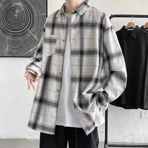 White Vintage Loose Plaid Shirt