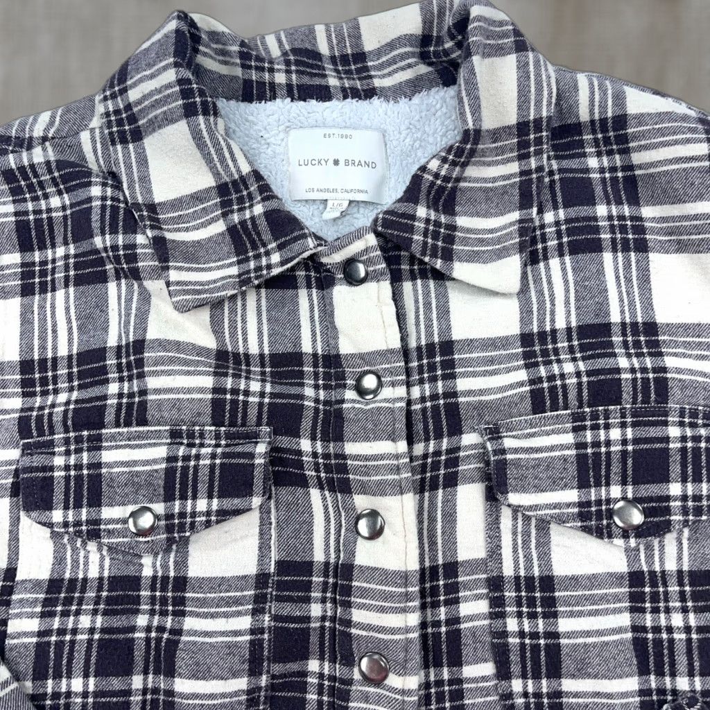 Lucky Brand Lucky Brand Shacket Women L Black White Plaid Flannel Jacket Snap Button Shirt Buttoned Pocket Casual Workwear Size L / US 10 / IT 46 - 1 Thumbnail