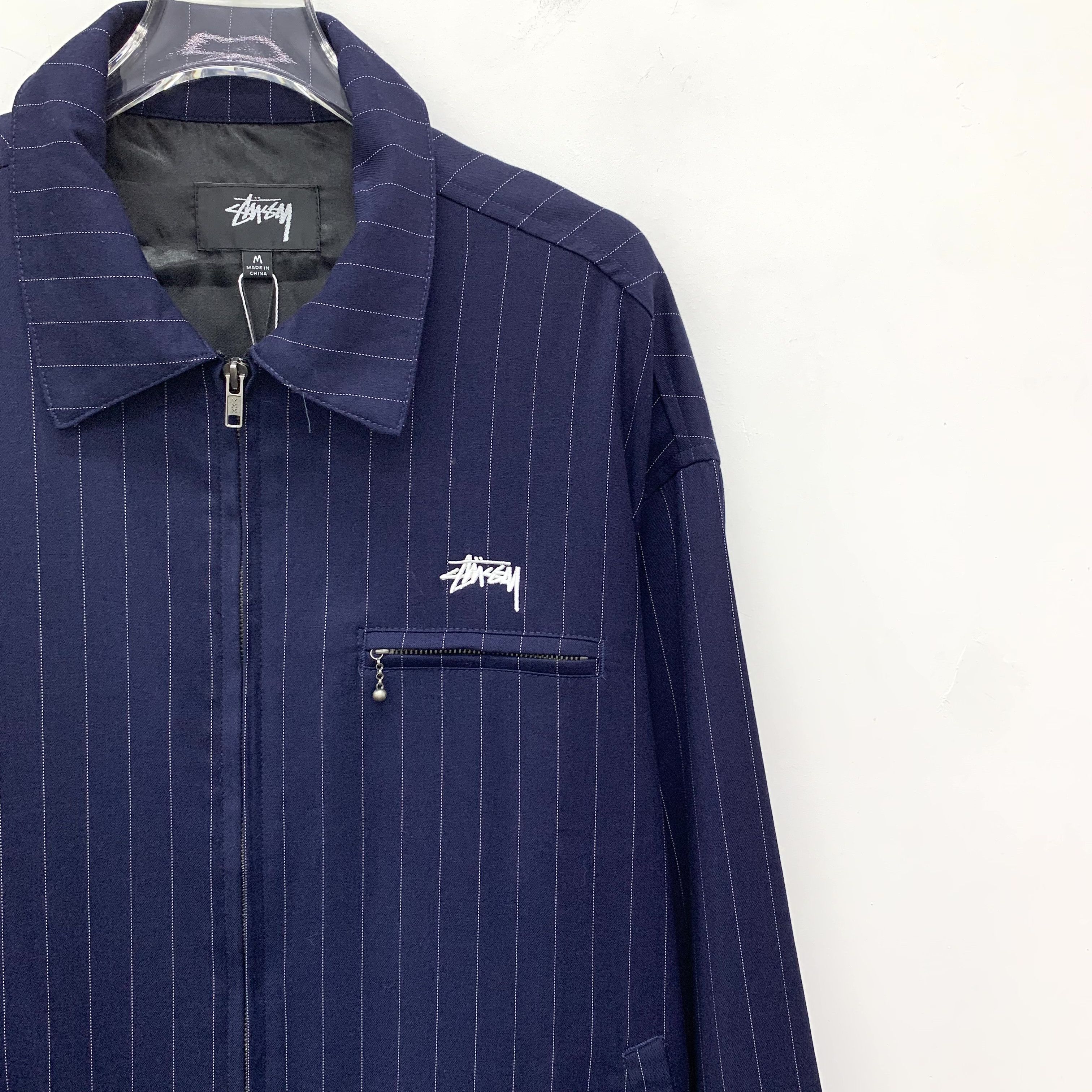 Stussy Stussy x CDG Stripe Logo Zip Jacket Navy (M) Size US M / EU 48-50 / 2 - 3 Thumbnail