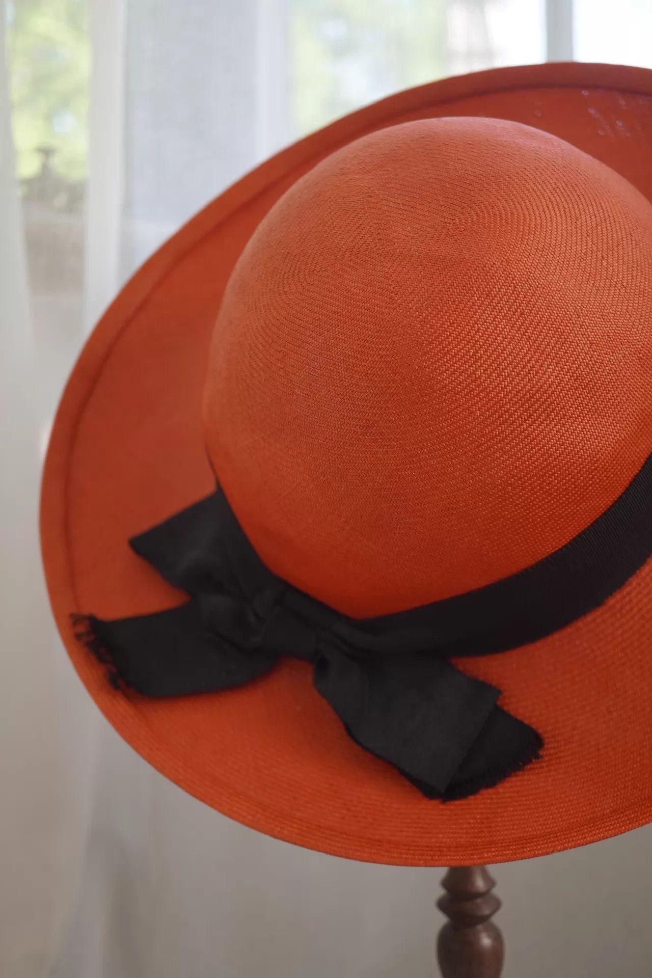 Chanel Chanel 80s Rare Orange-Red Wide-Brim Straw Hat 57 Size ONE SIZE - 6 Thumbnail