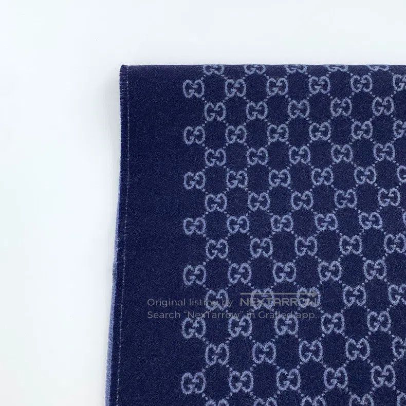 Gucci Gucci Dark blue logo jacquard full print wool scarf Size ONE SIZE - 2 Thumbnail
