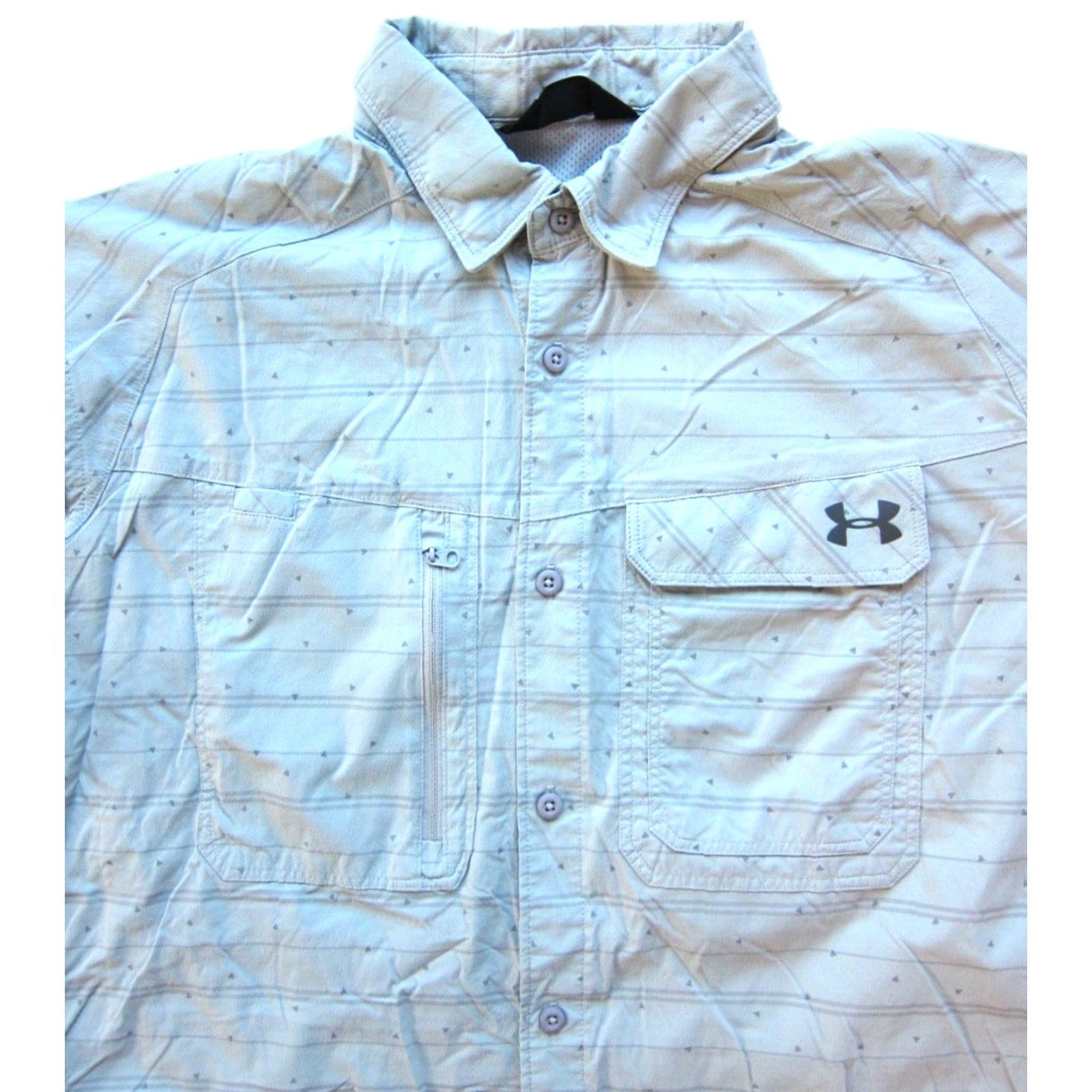 Under Armour VINTAGE Under Armour Shirt Men XL Grey Stretch Stripe Triangle Zip Pocket Short Sleeve Button-Up Shirt Size US XL / EU 56 / 4 - 4 Thumbnail