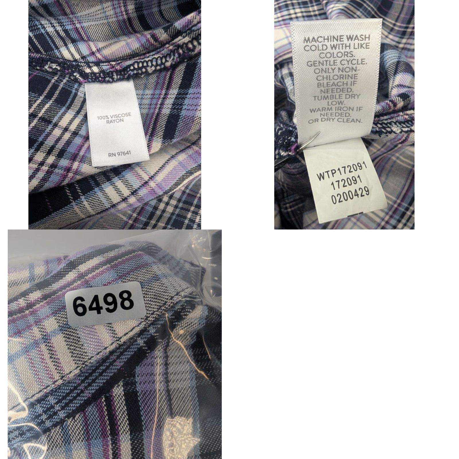 J. Jill J. Jill Tunic Shirt XL Black Purple Button Up Long Sleeve Boho Soft Summer Rayon Size XL / US 12-14 / IT 48-50 - 8 Thumbnail