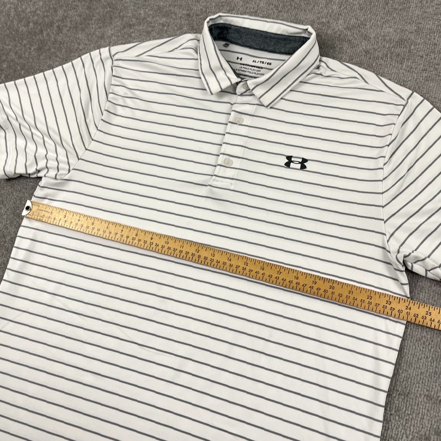 Under Armour Under Armour Polo Shirt Mens XL White Gray Stripe Performance Golf Sport Size US XL / EU 56 / 4 - 6 Thumbnail