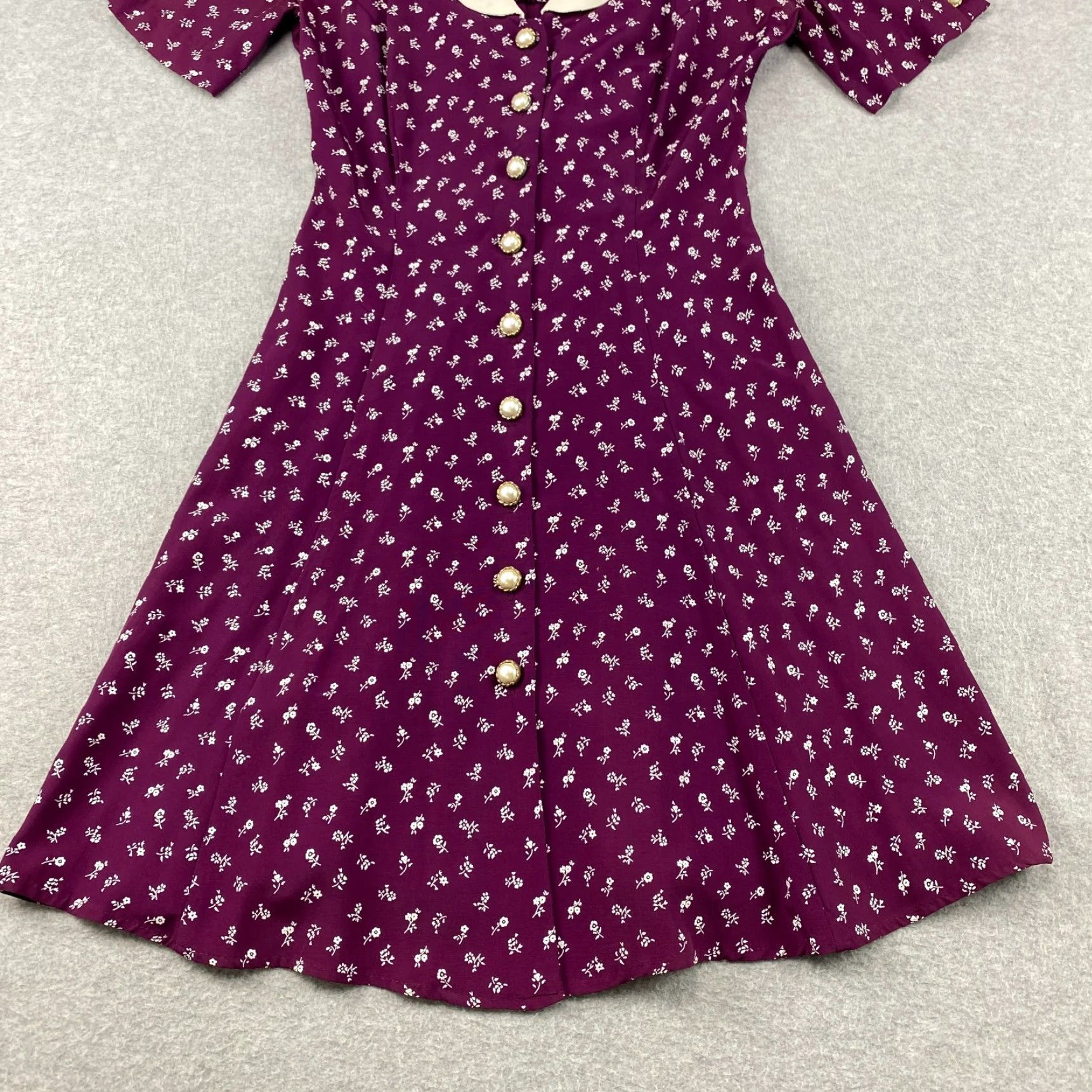 Vintage VINTAGE S.L. Fashions Dress Womens 8 A-Line Floral Button Up Collared Knee Length Plum Size M / US 6-8 / IT 42-44 - 3 Thumbnail