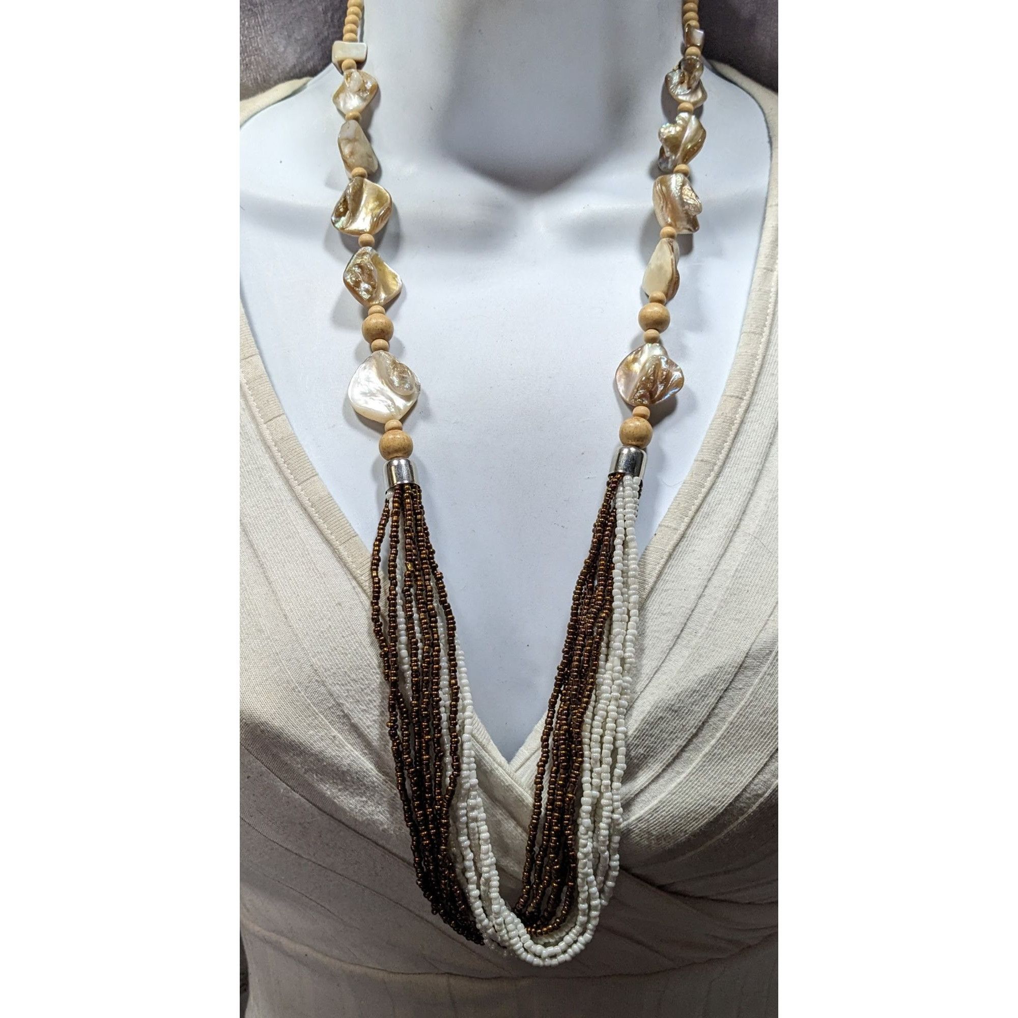 Other Vintage Bohemian Shell Glass And Wood Beaded Necklace Size ONE SIZE - 2 Thumbnail