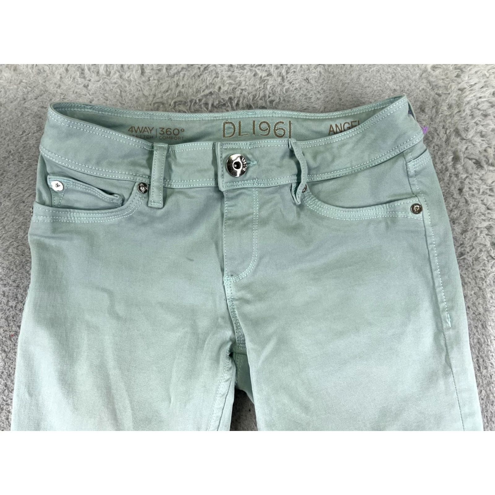 DL1961 DL1961 Jeans Womens 25 Green Denim Regular Skinny 5-Pocket Logo Zipper Button Distressed City Vintage? Size 42" / US 20 - 4 Thumbnail