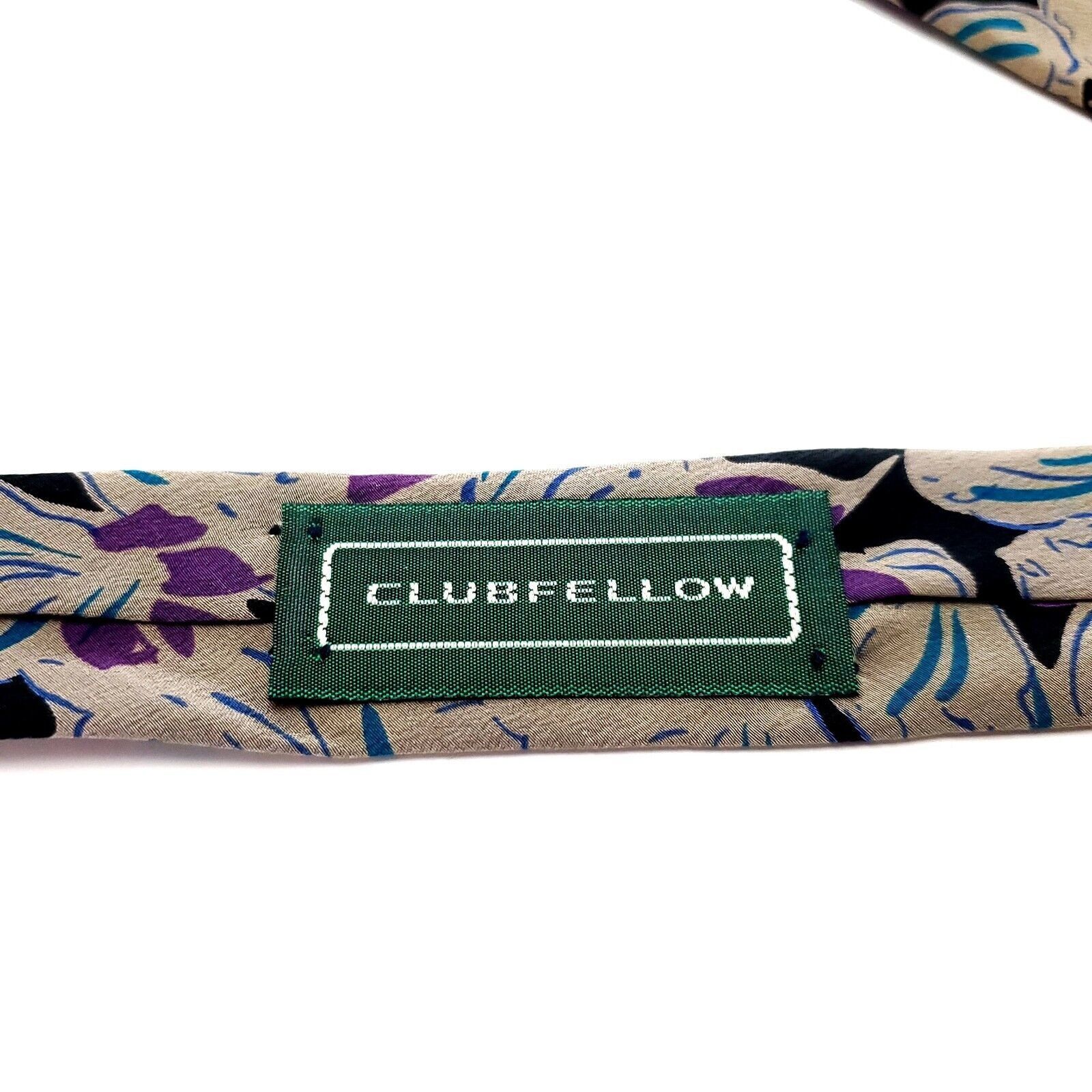 Vintage Clubfellow Beige Purple Silk Tie Woven Floral Size ONE SIZE - 4 Thumbnail