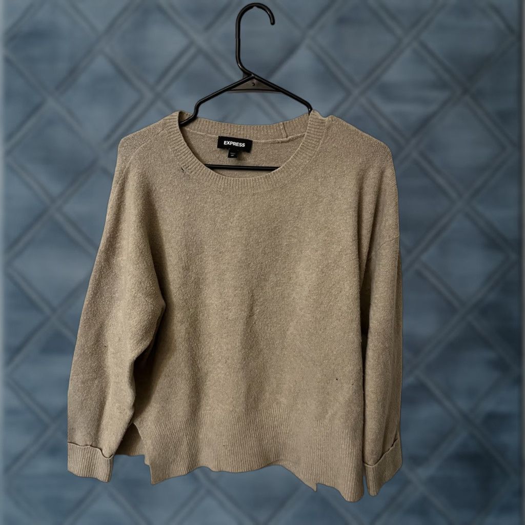 Express Express Womens Pullover Sweater Long Sleeve Crew Neck Knit Size XS Brown Beige Size XS / US 0-2 / IT 36-38 - 1 Thumbnail