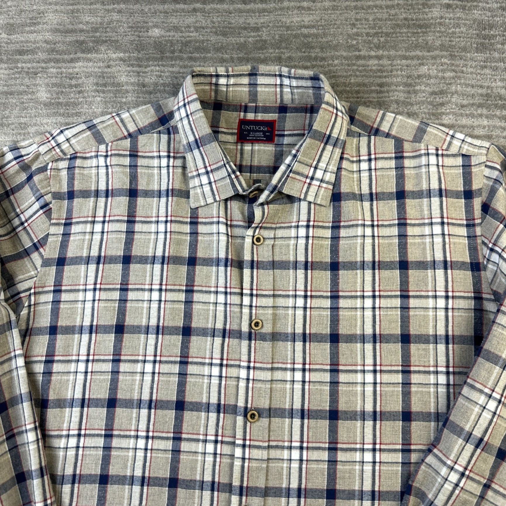 UNTUCKit UNTUCKit Shirt Mens Extra Large Gray Plaid Check Cotton Long Sleeve Button Size US XL / EU 56 / 4 - 3 Thumbnail