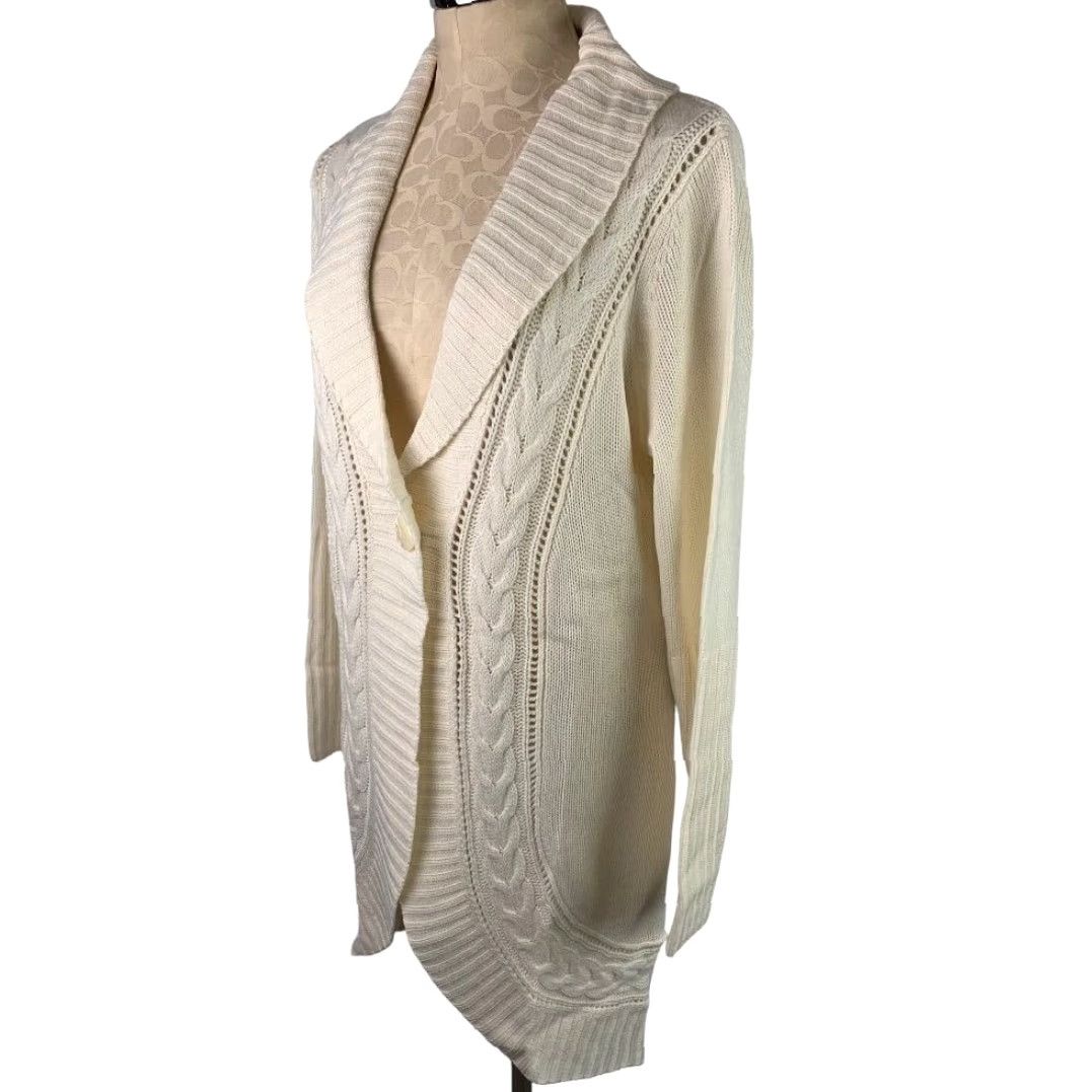 Vintage Motto Cardigan Sweater Women Medium Ivory Long Size M / US 6-8 / IT 42-44 - 4 Thumbnail