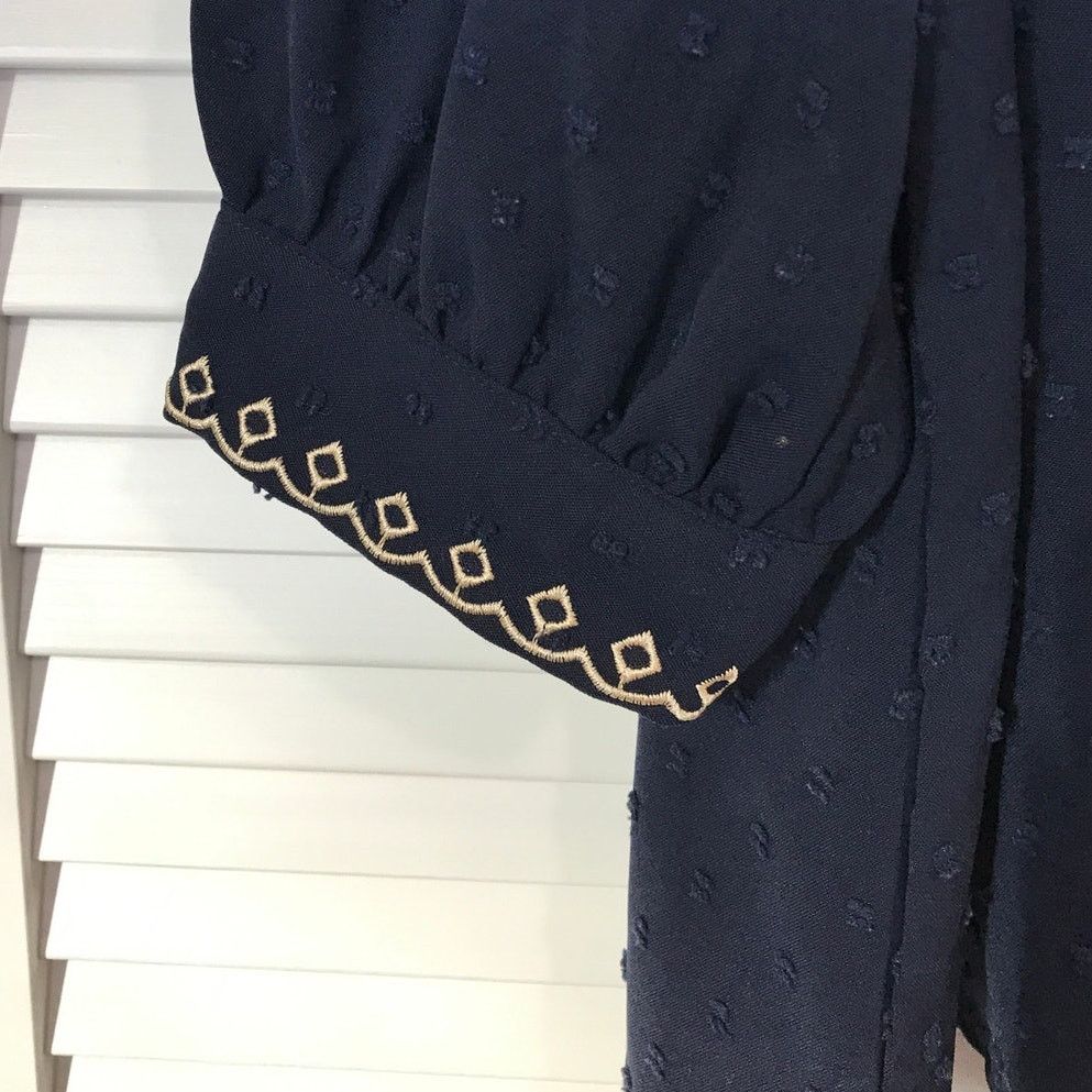 Shein Shein Blue Gold Embroidered V-neck ¾ Sleeve Blouse L Size L / US 10 / IT 46 - 7 Thumbnail