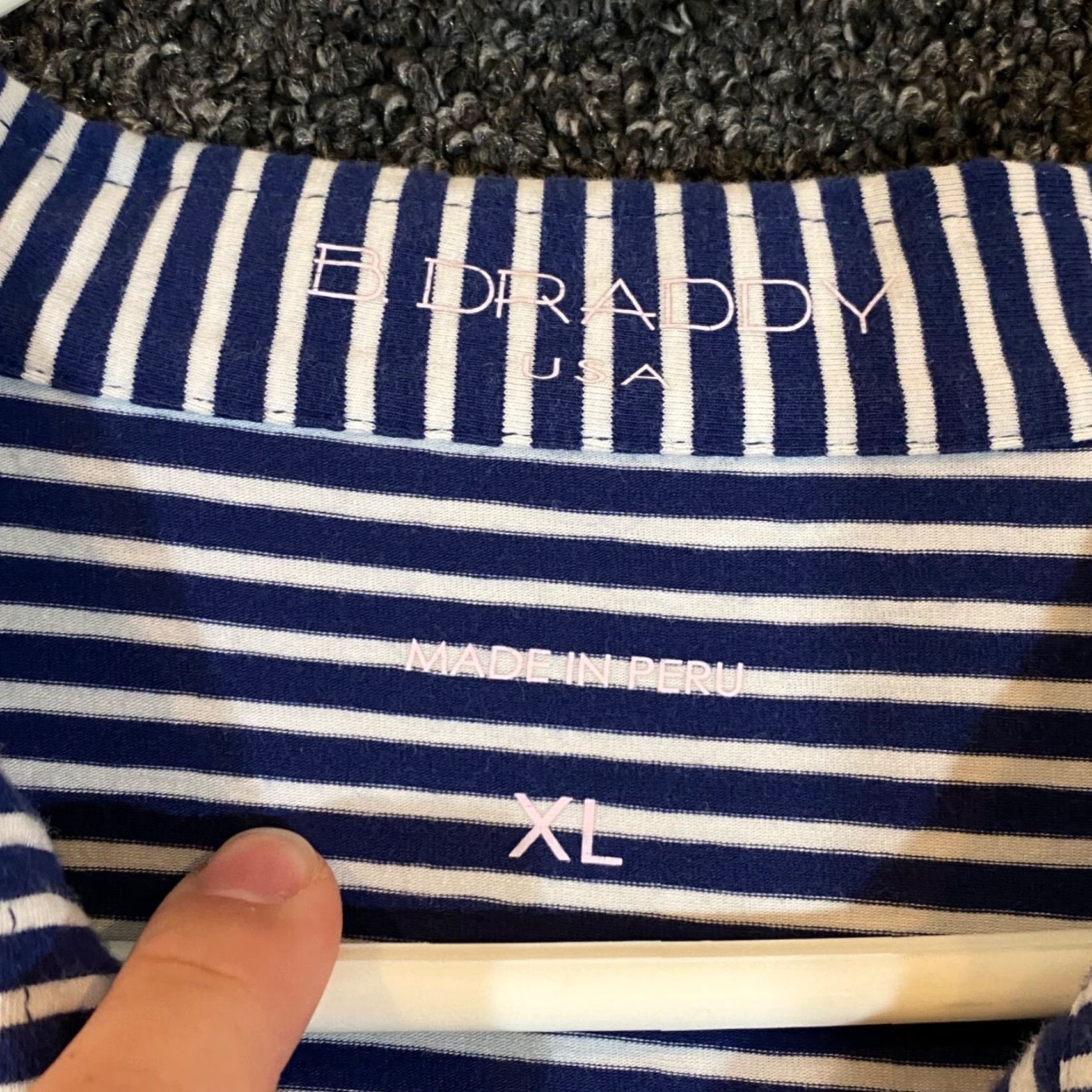 Vintage B Draddy Polo Mens XL Blue White Striped Golf Shirt Short Sleeved Sleeve Logo Size US XL / EU 56 / 4 - 3 Thumbnail