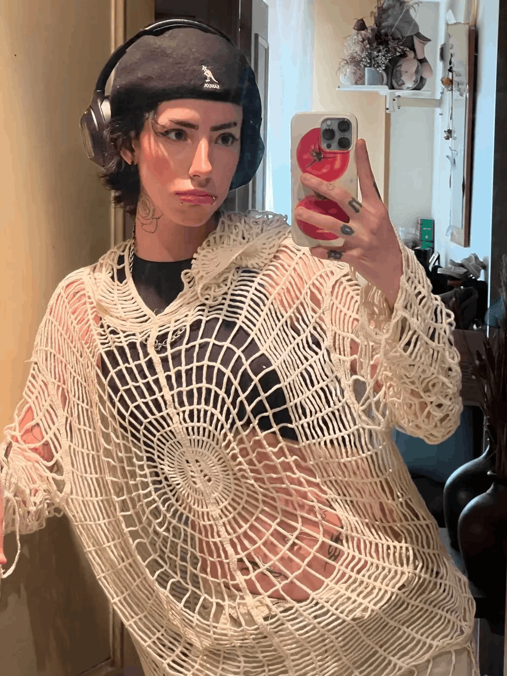 Designer × Vintage Y2K Spider Web with Holes Hooded Pullover Knitted Sweater Size US M / EU 48-50 / 2 - 6 Thumbnail