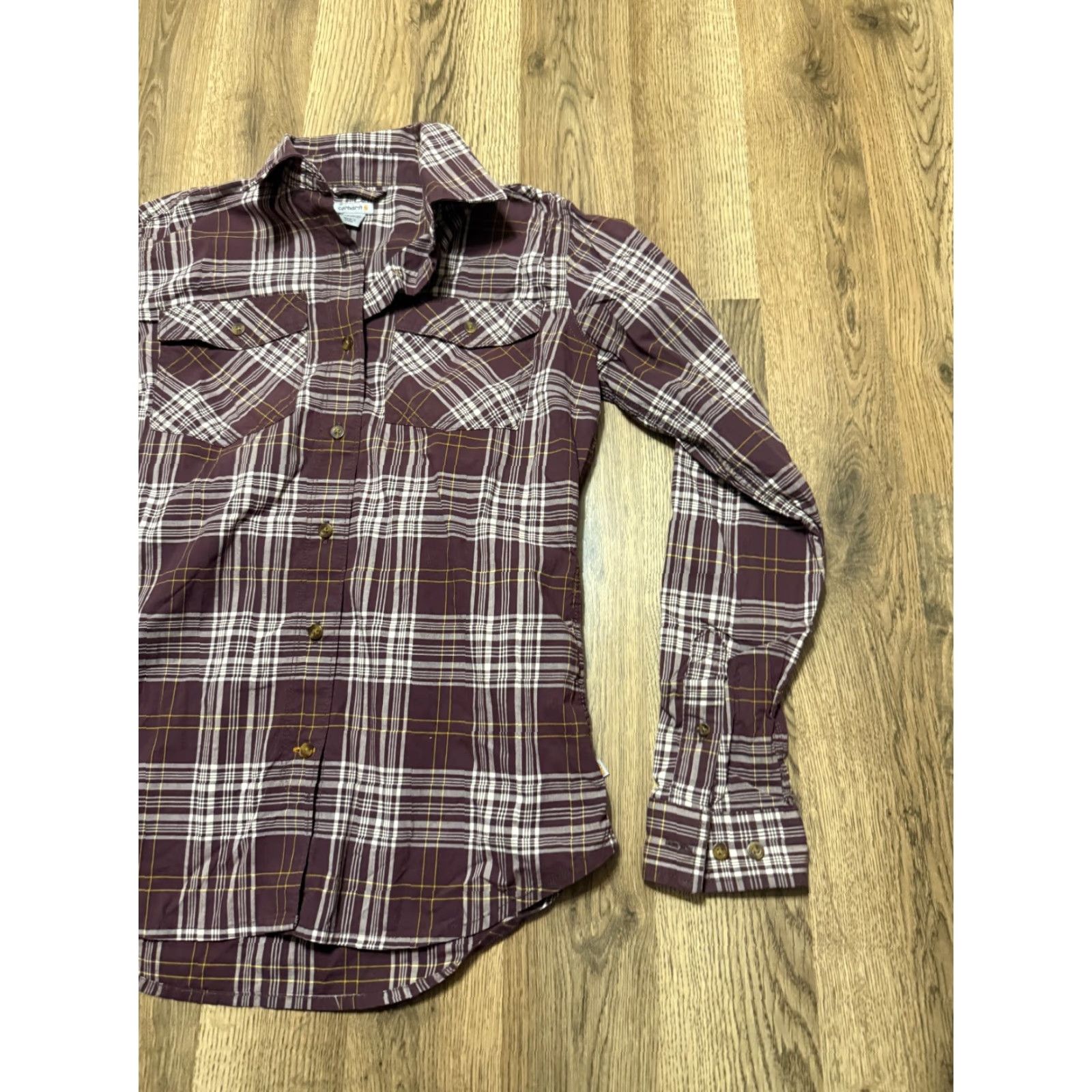 Carhartt Carhartt Shirt Women's Size XS Brown Yellow White Plaid Long Sleeve Button Up Size XS / US 0-2 / IT 36-38 - 4 Thumbnail
