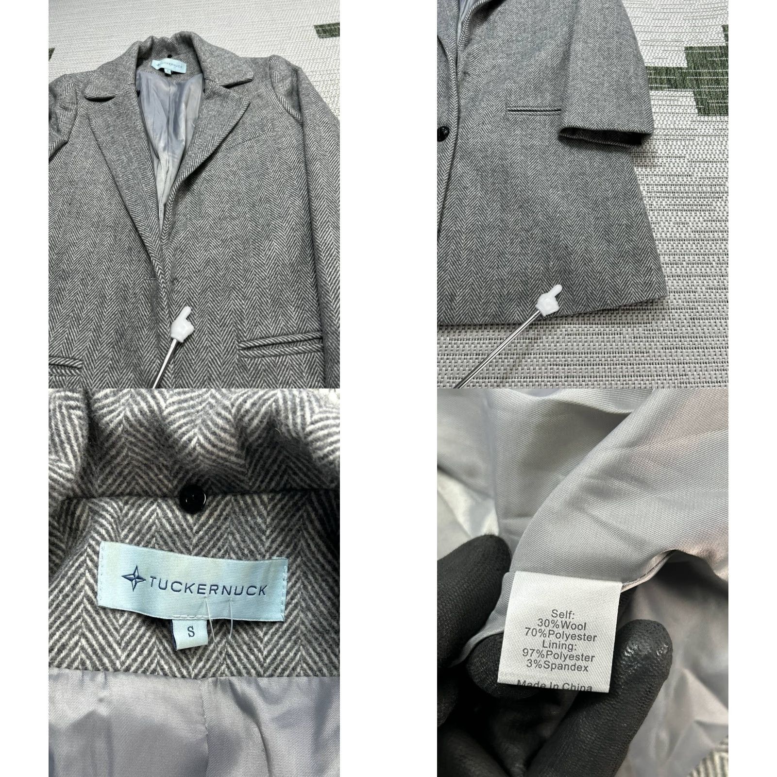 Vintage Tuckernuck Coat Blazer Wool Blend Gray Herringbone Notch Lapel Wool Blend - Women Size S Short Sleeve? Size S / US 4 / IT 40 - 8 Thumbnail