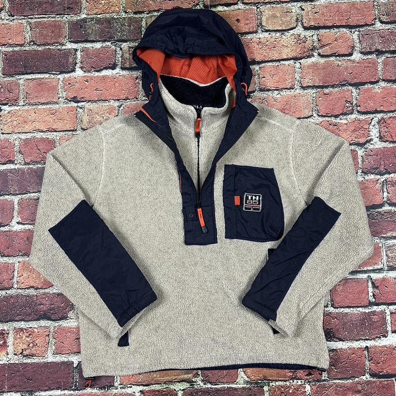 Tommy Hilfiger Vintage Tommy Hilfiger Oatmeal Deep Pile Hood Fleece Anorak Size US XL / EU 56 / 4 - 1 Thumbnail
