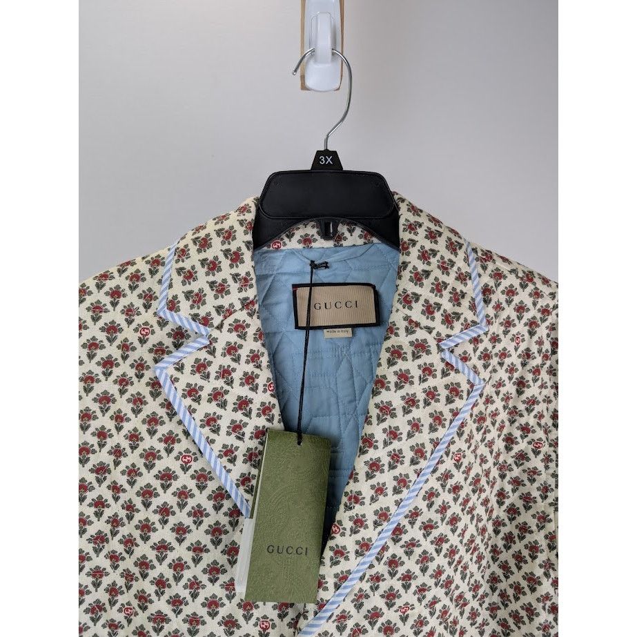 Gucci o1rshd1 Flowers On Linen Jacket in Ivory/Red Size US M / EU 48-50 / 2 - 7 Thumbnail