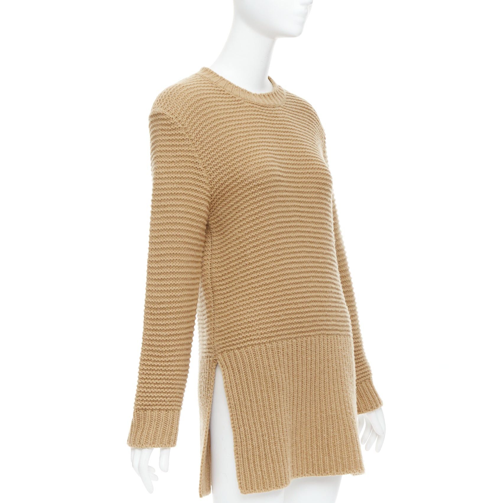 Marni MARNI 100% virgin wool camel brown contrasting ribbed knit slit side sweater IT38 XS Size XS / US 0-2 / IT 36-38 - 1 Thumbnail