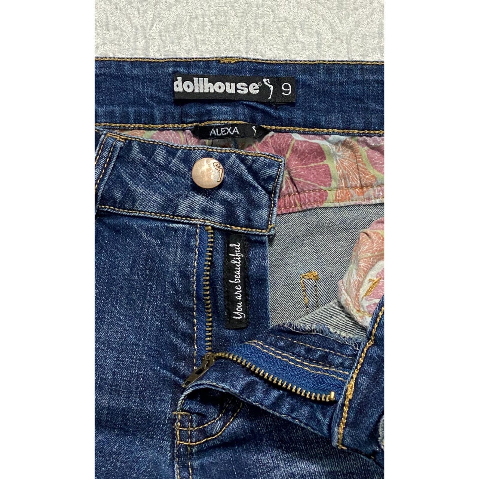 Vintage Dollhouse Jeans Skinny Distressed Ripped Alexa Blue Size 9 Denim 5-Pocket Womens Slim Mid Rise Jeans Size 30" / US 8 / IT 44 - 4 Thumbnail