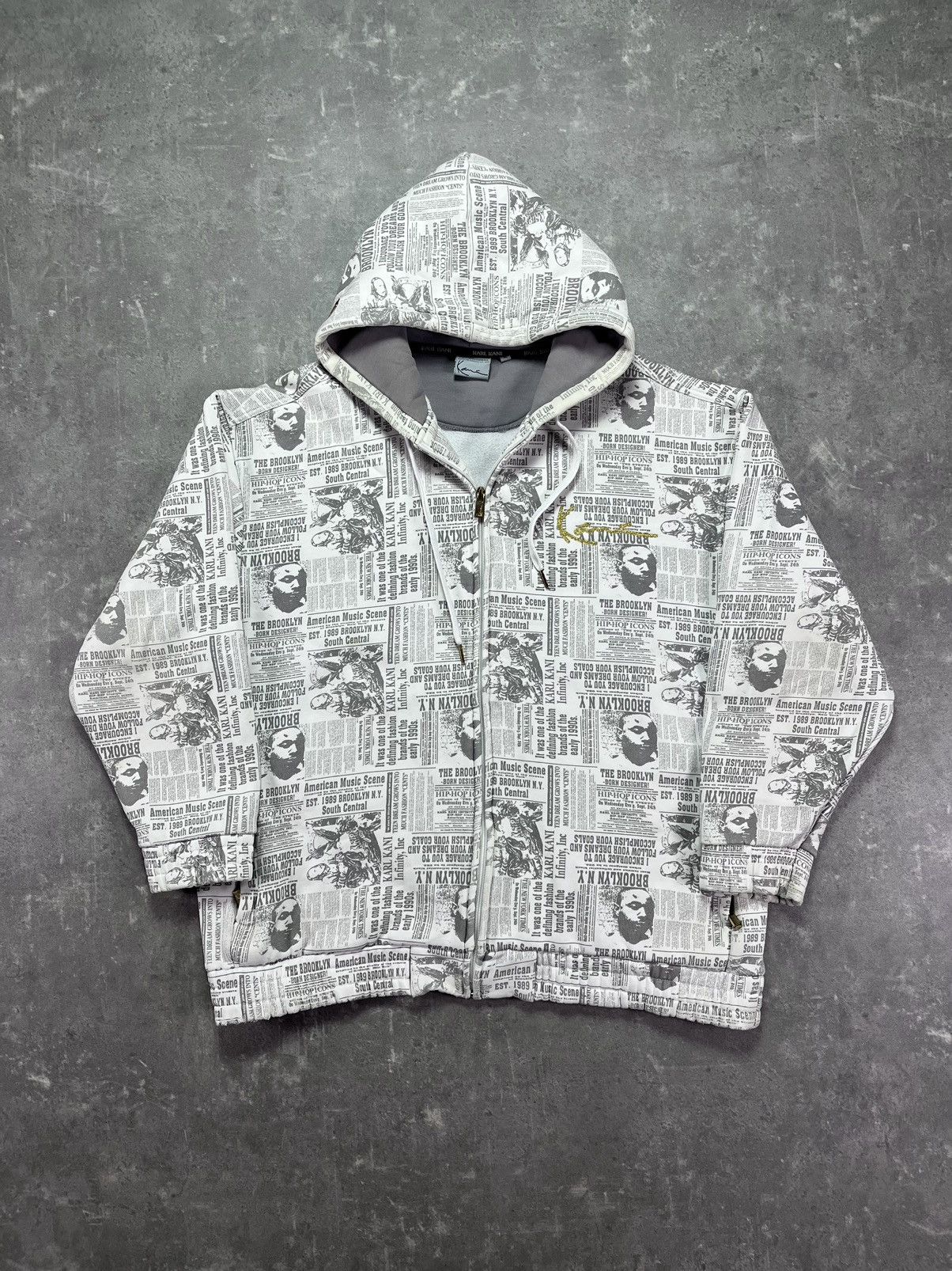 Karl Kani 00s Karl Kani Baggy Newspaper AOP Heavy Zip Hoodie Jacket XL Size US XL / EU 56 / 4 - 1 Thumbnail