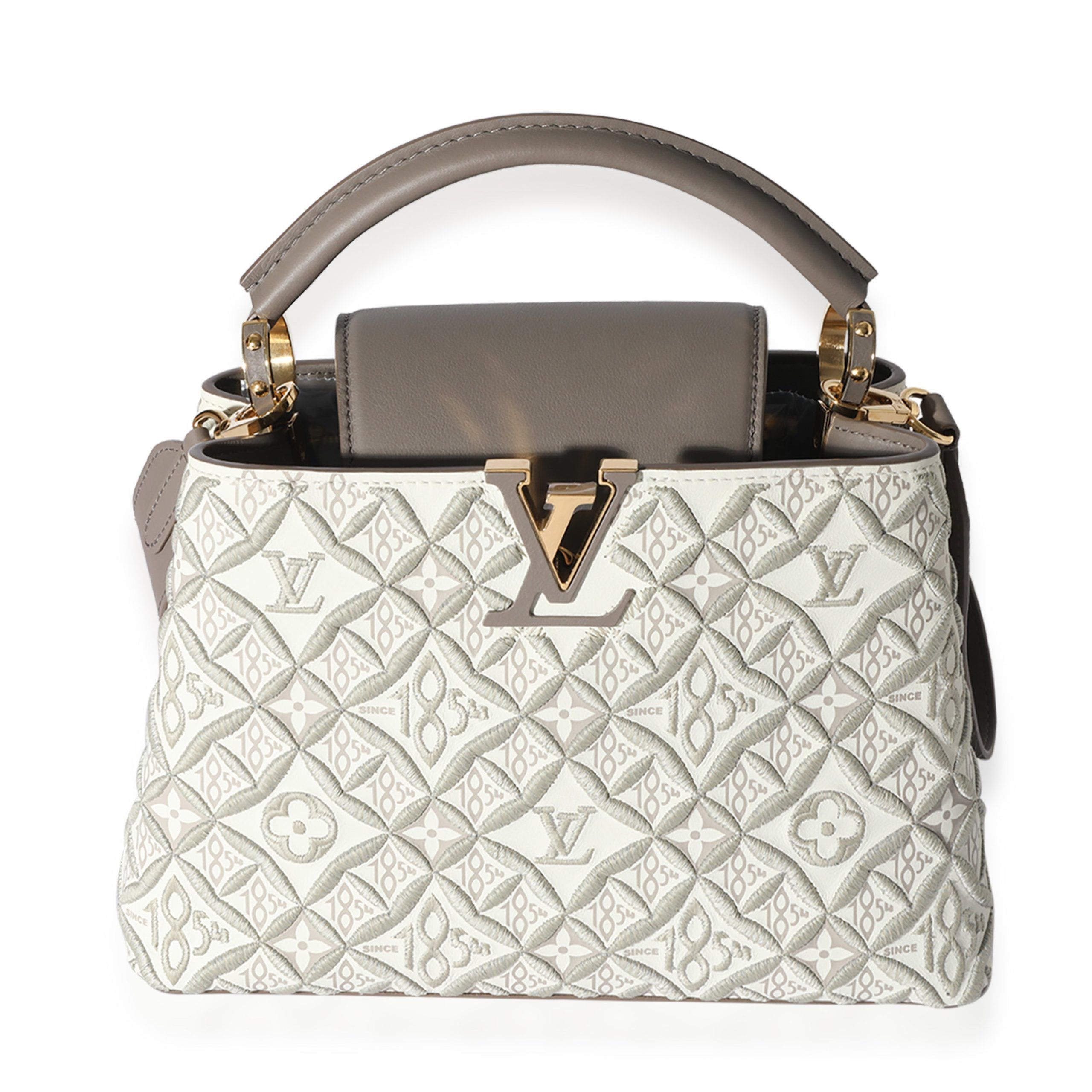 image of Louis Vuitton Taupe Leather Since 1854 Capucines Bb in Grey, Women's