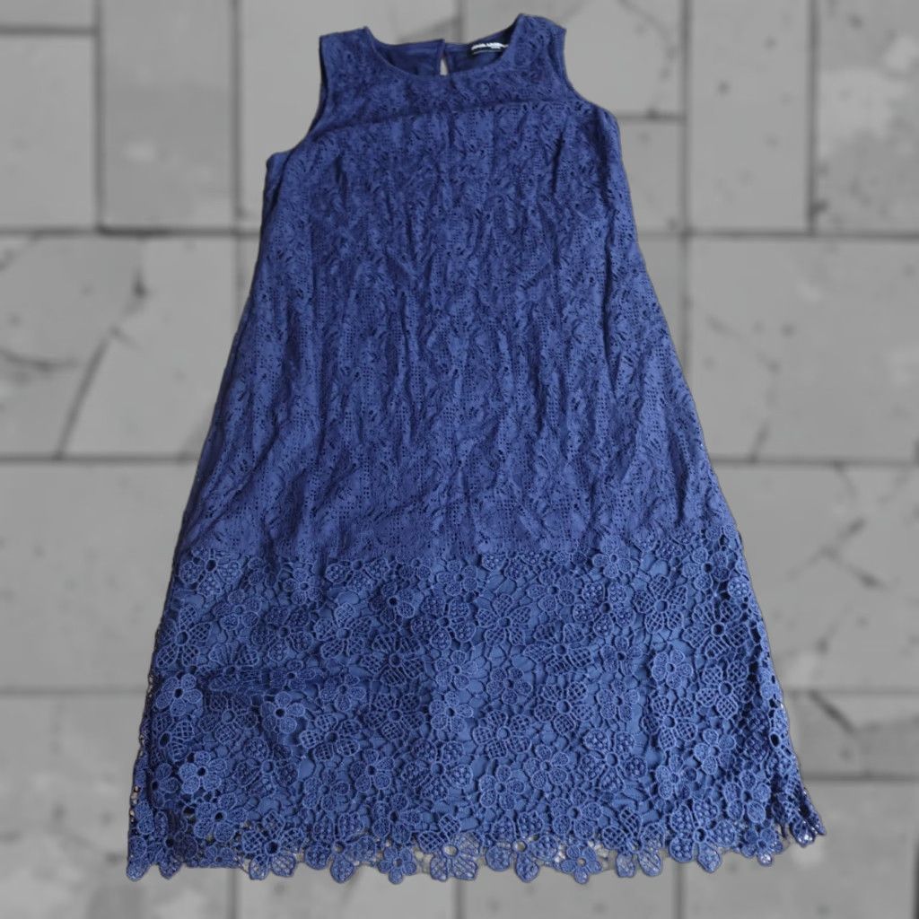 Karl Lagerfeld Karl Lagerfeld Womens Dress 10 Blue Lace Midi Shift LD8L3955 NEW Size L / US 10 / IT 46 - 1 Thumbnail