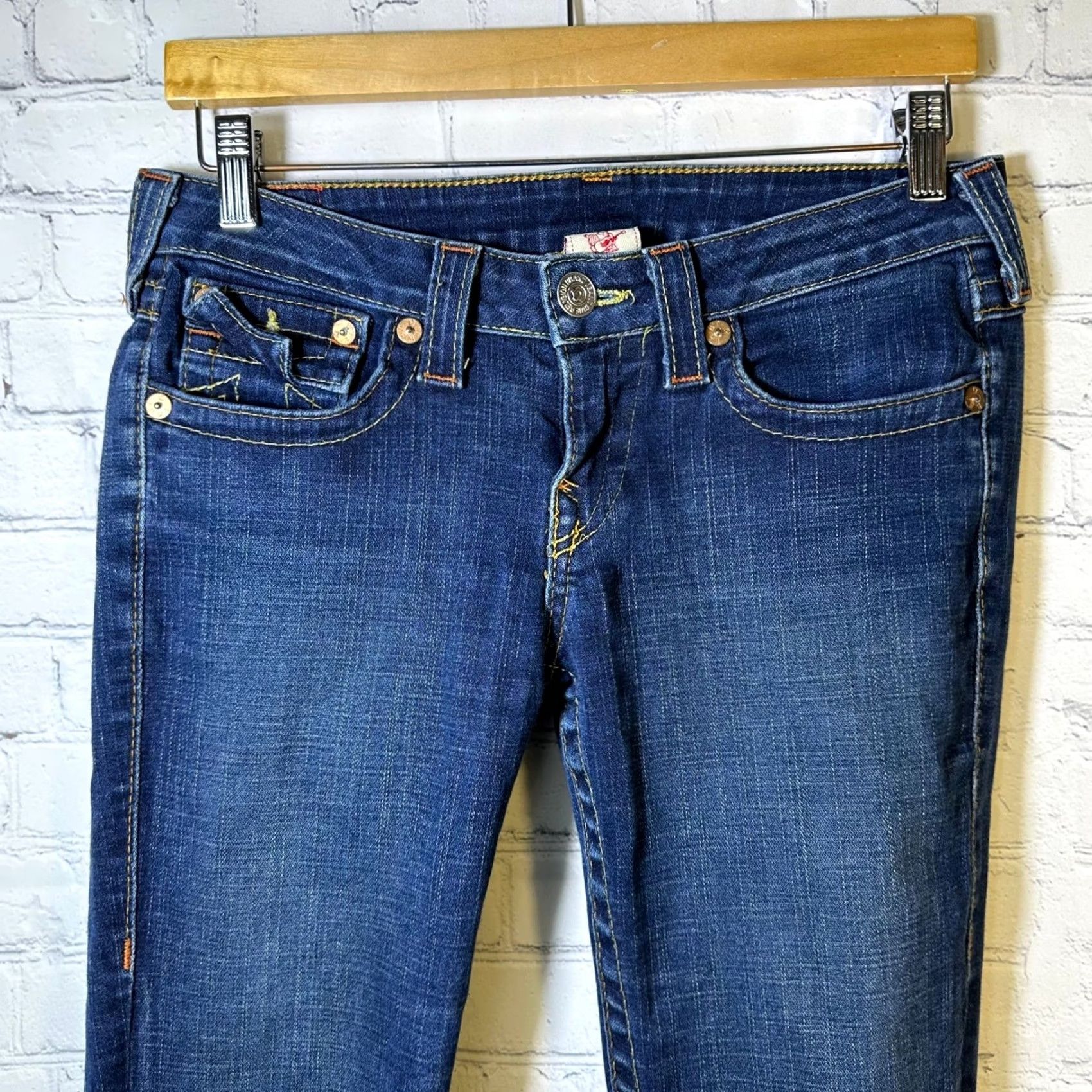 True Religion VINTAGE? False. Actually: True Religion Julie Skinny Jeans Dark Wash Low Rise Flap Pocket Womens Size 29 Size 29" - 2 Thumbnail