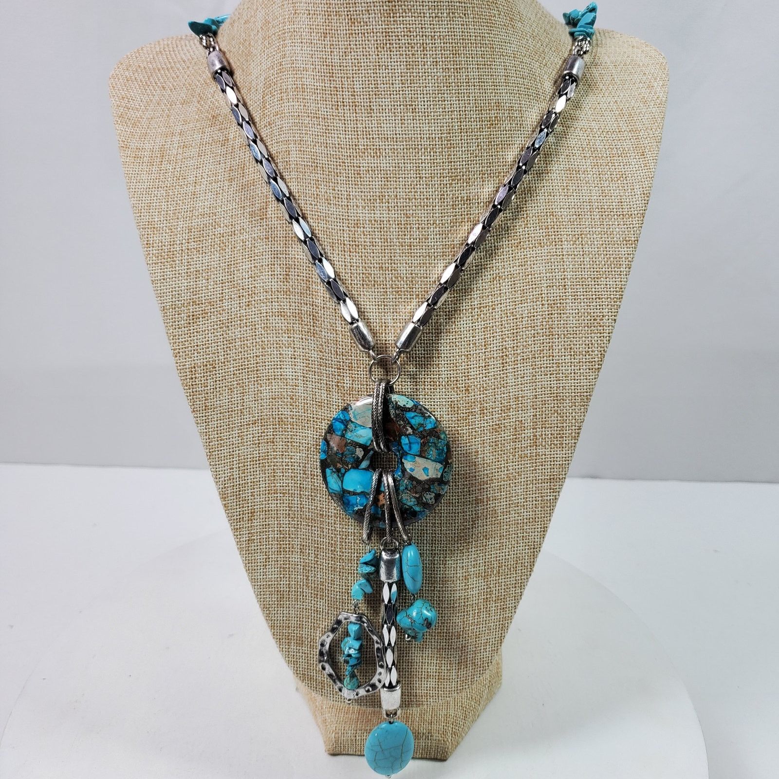 The Unbranded Brand Turquoise Necklace 32 Inch Long w/ 7 Inch Pendants Size ONE SIZE - 1 Thumbnail
