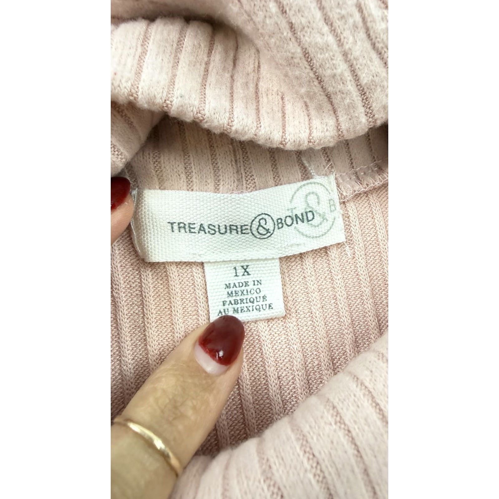 Treasure & Bond Treasure & Bond Sweater Womens 1X Pink Ribbed Mock Neck Long Sleeve Pullover Size XL / US 12-14 / IT 48-50 - 4 Thumbnail