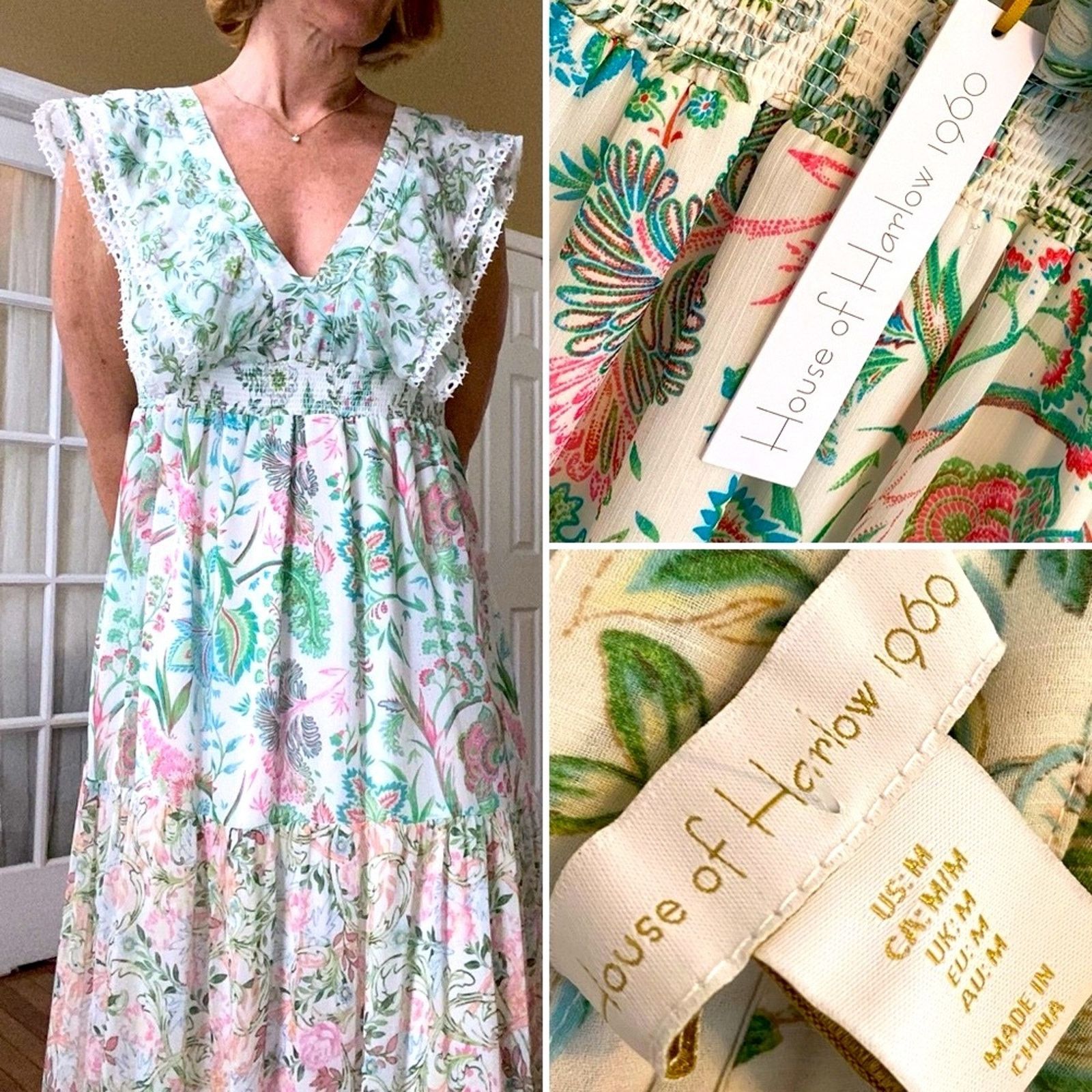 New House of Harlow 1960 Floral Tiered Maxi Dress M NWT