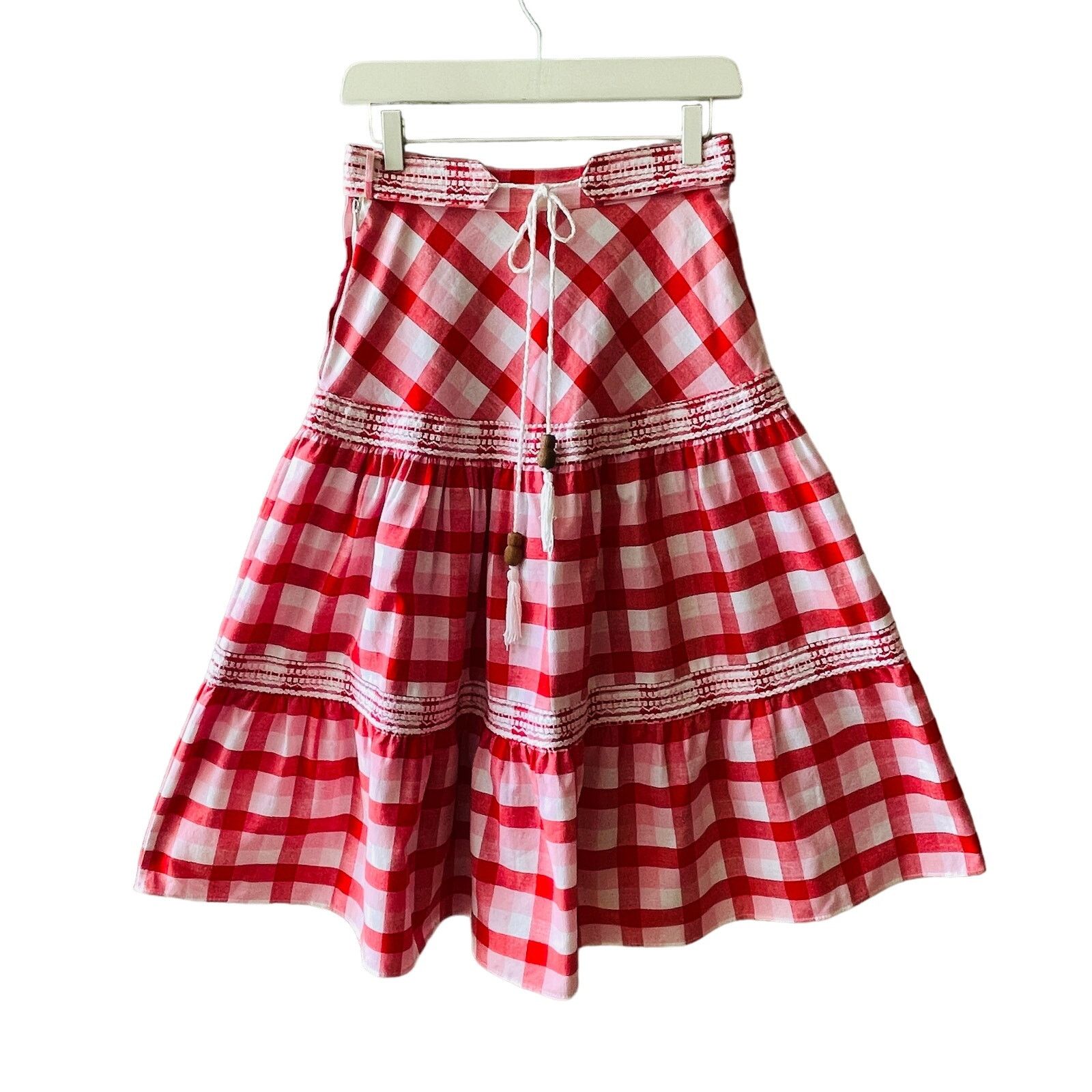 Vintage VINTAGE 70s Arola Finland Gingham Tiered Midi Skirt Size XXS Size 26" / US 2 / IT 38 - 1 Thumbnail