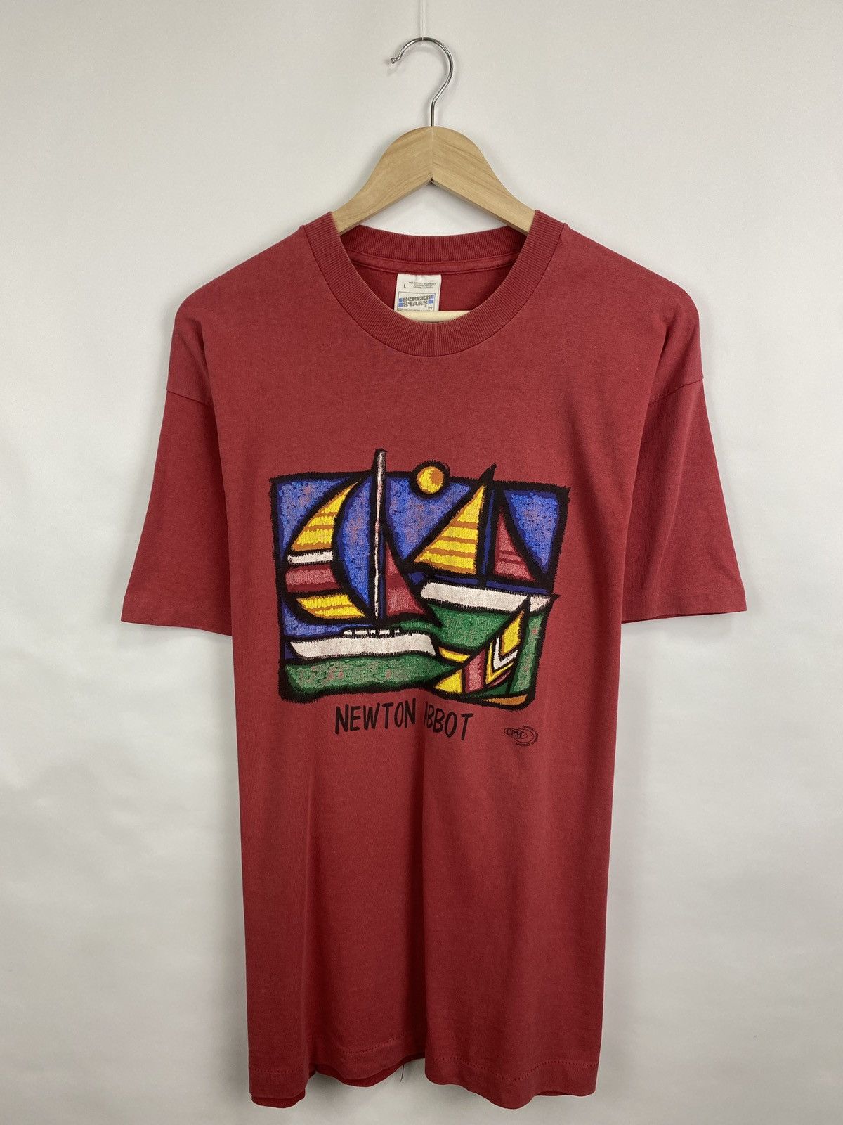 Fruit Of The Loom 🇺🇸 Vintage 80s Asymmetric Art Newton Abbot T-Shirt Picasso Size US L / EU 52-54 / 3 - 3 Thumbnail