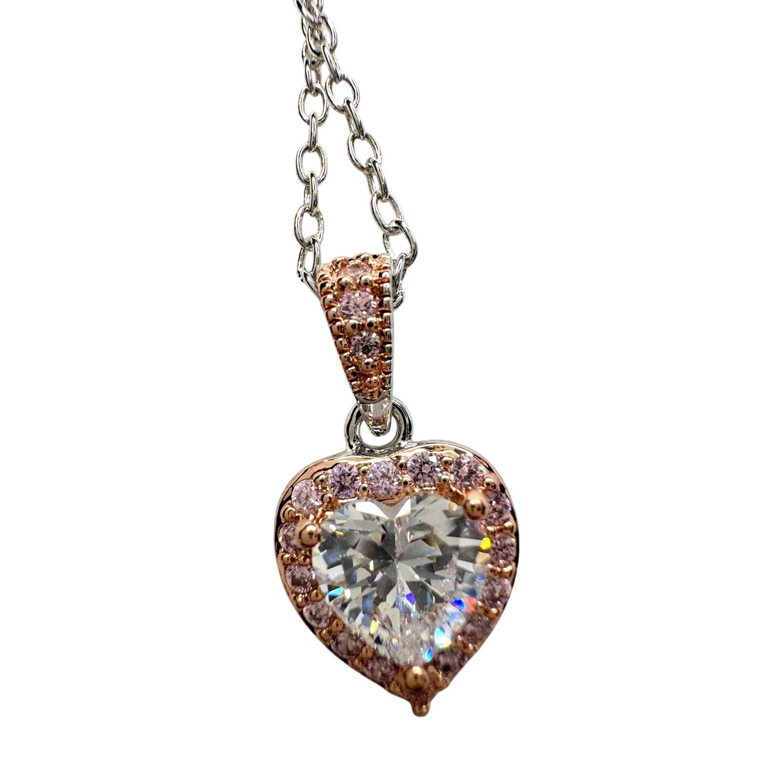 Other Pretty Rhodium Plated Pink Topaz and Zirconia Heart Necklace Size ONE SIZE - 6 Thumbnail