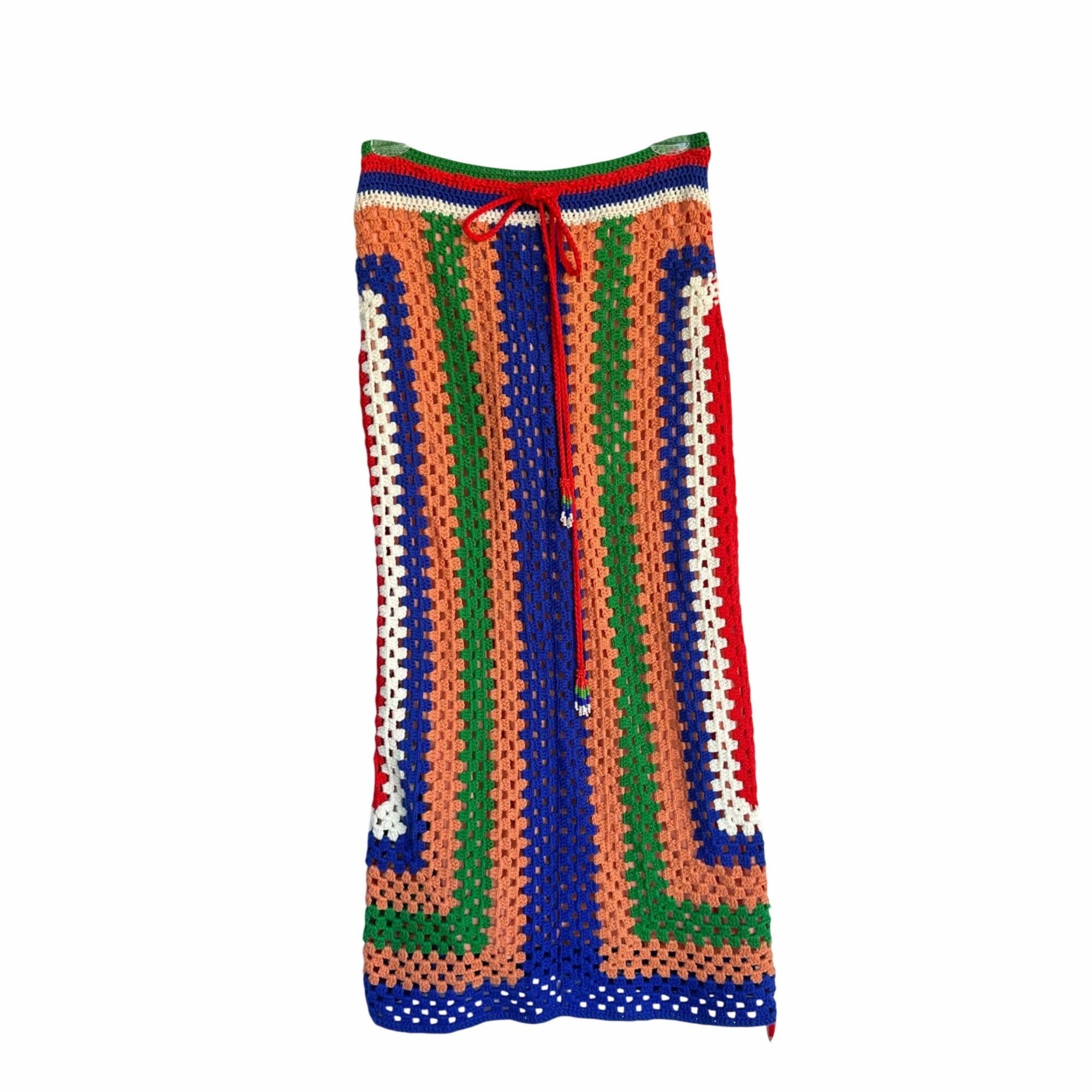 Farm Rio Farm Rio Multicolor Crochet Maxi Skirt Medium Vertical Strip Size 29" - 2 Thumbnail