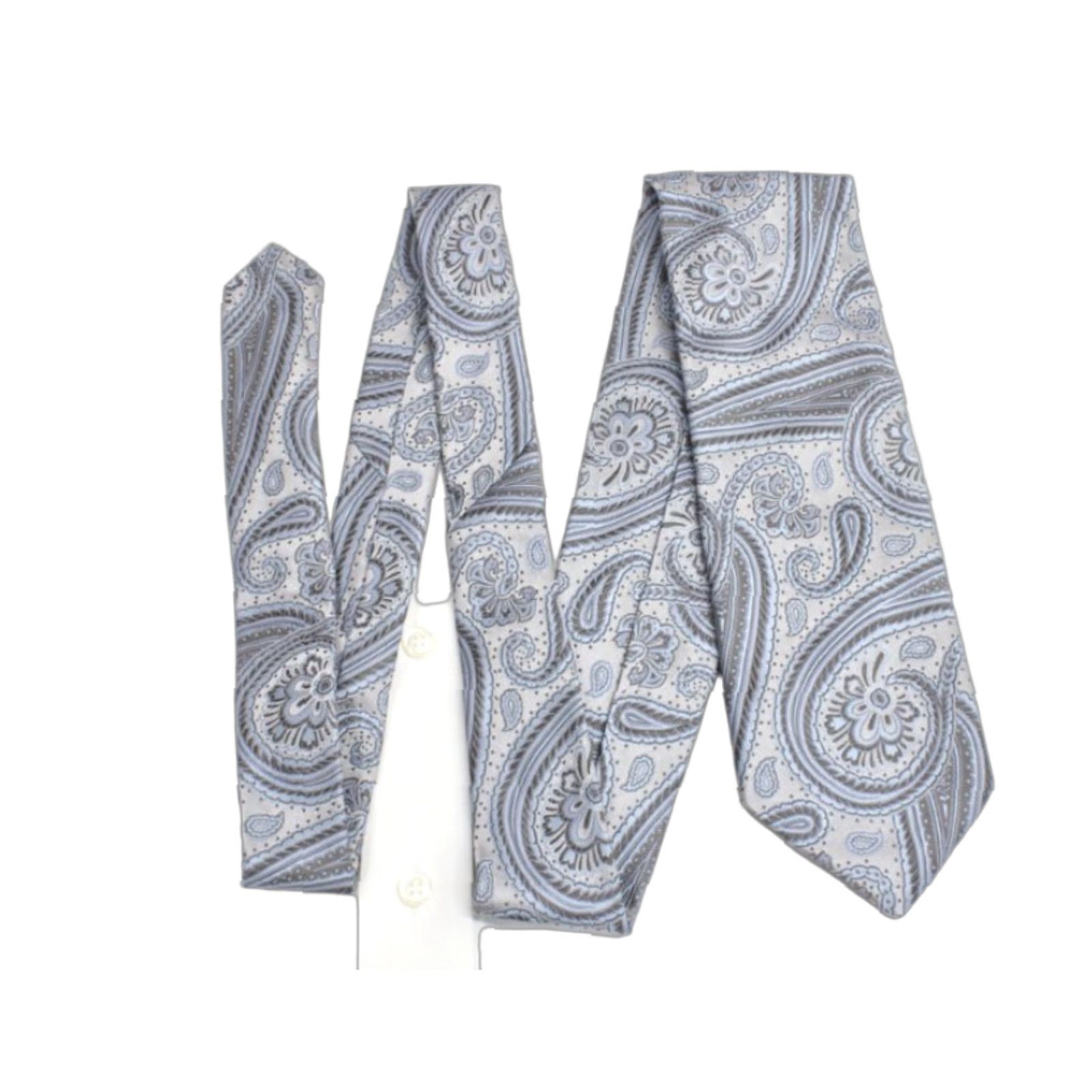 Vintage XMI Platinum Necktie Men's Silk Necktie Designer USA Paisley Silk Handmade Classic 57"-60" Silver Blue Gray Men’s Tie Size ONE SIZE - 1 Thumbnail