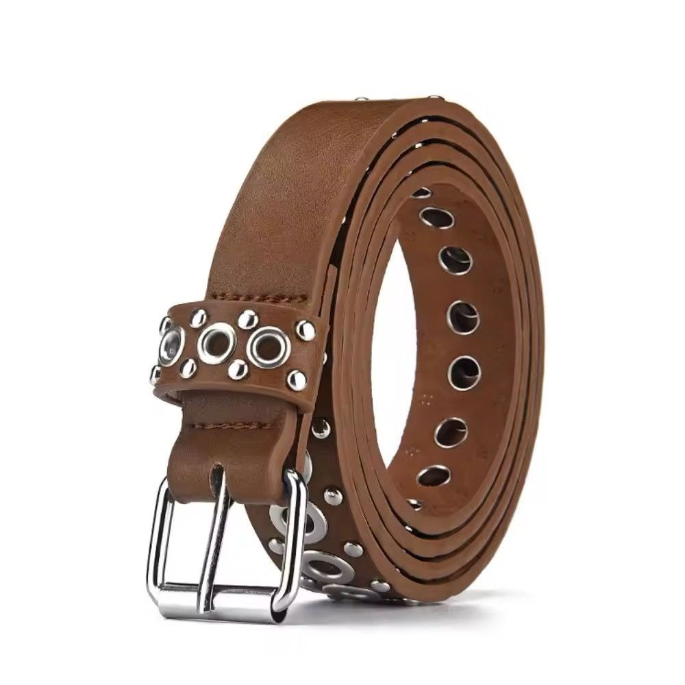 Designer 110cm Round Hole Punk Brown Belt Size ONE SIZE - 2 Thumbnail