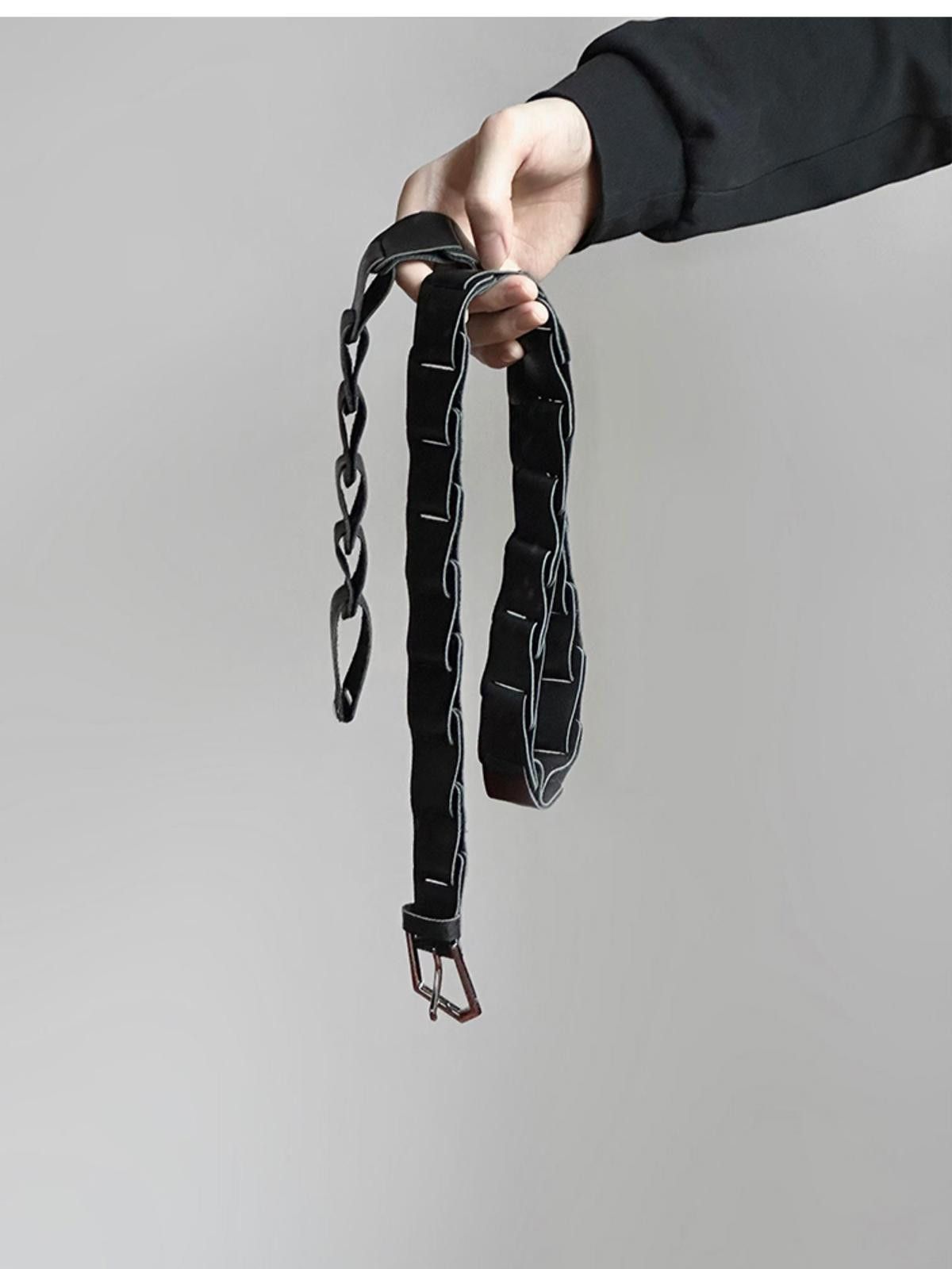 Leather Black Woven Belt with Unique Buckle Size ONE SIZE - 2 Thumbnail