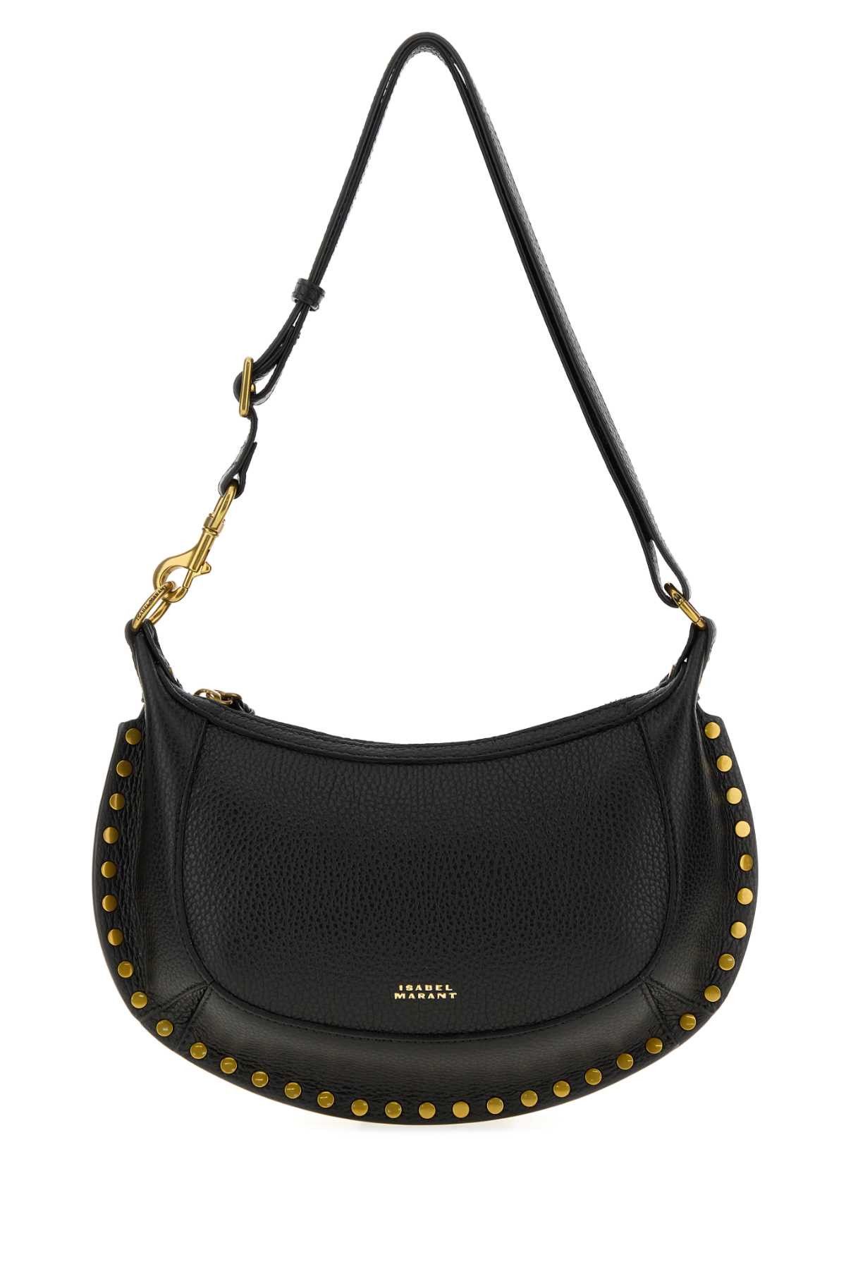 Black Leather Oskan Moon Crossbody Bag, Women's