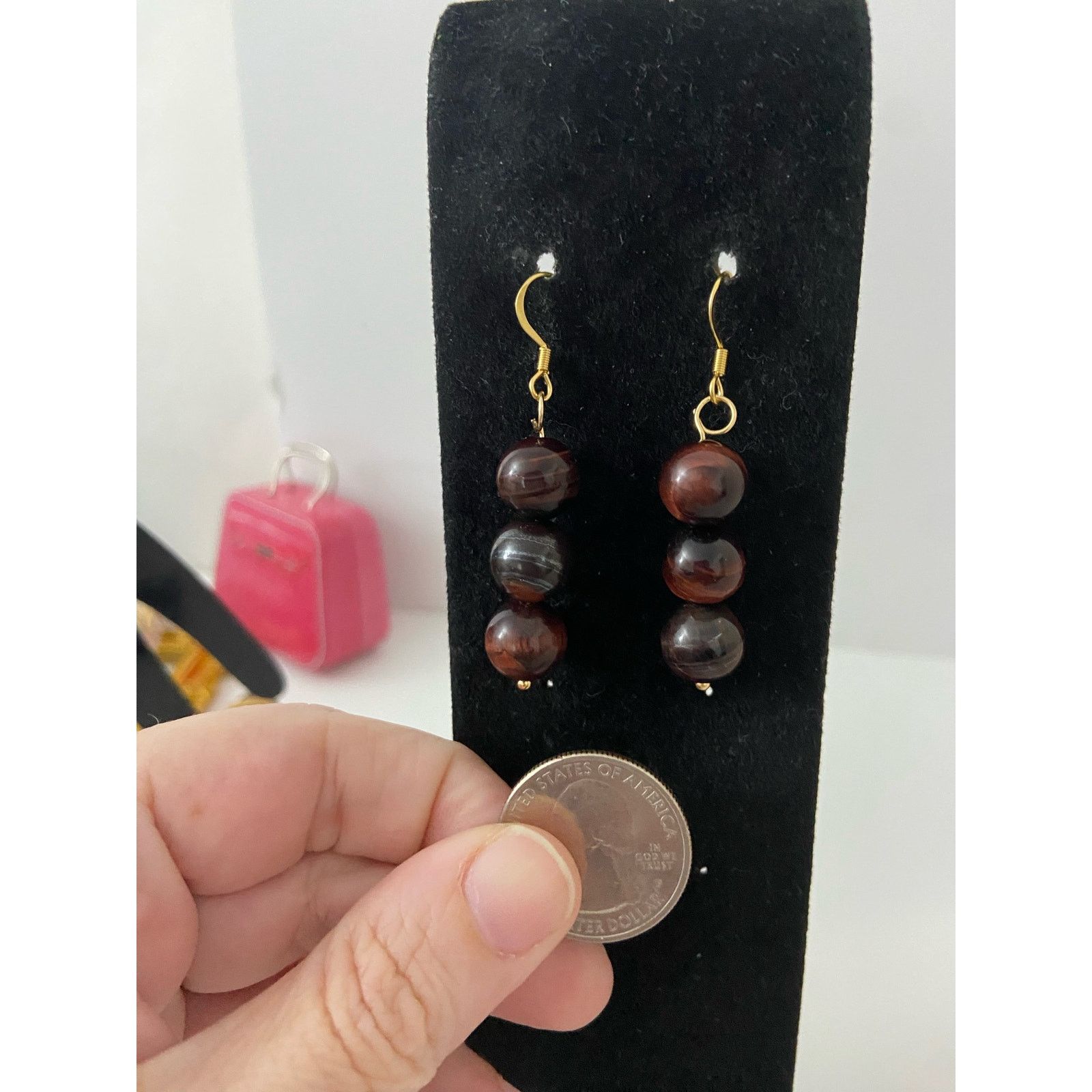 Handmade tigers eye earrings gold plated Size ONE SIZE - 2 Thumbnail