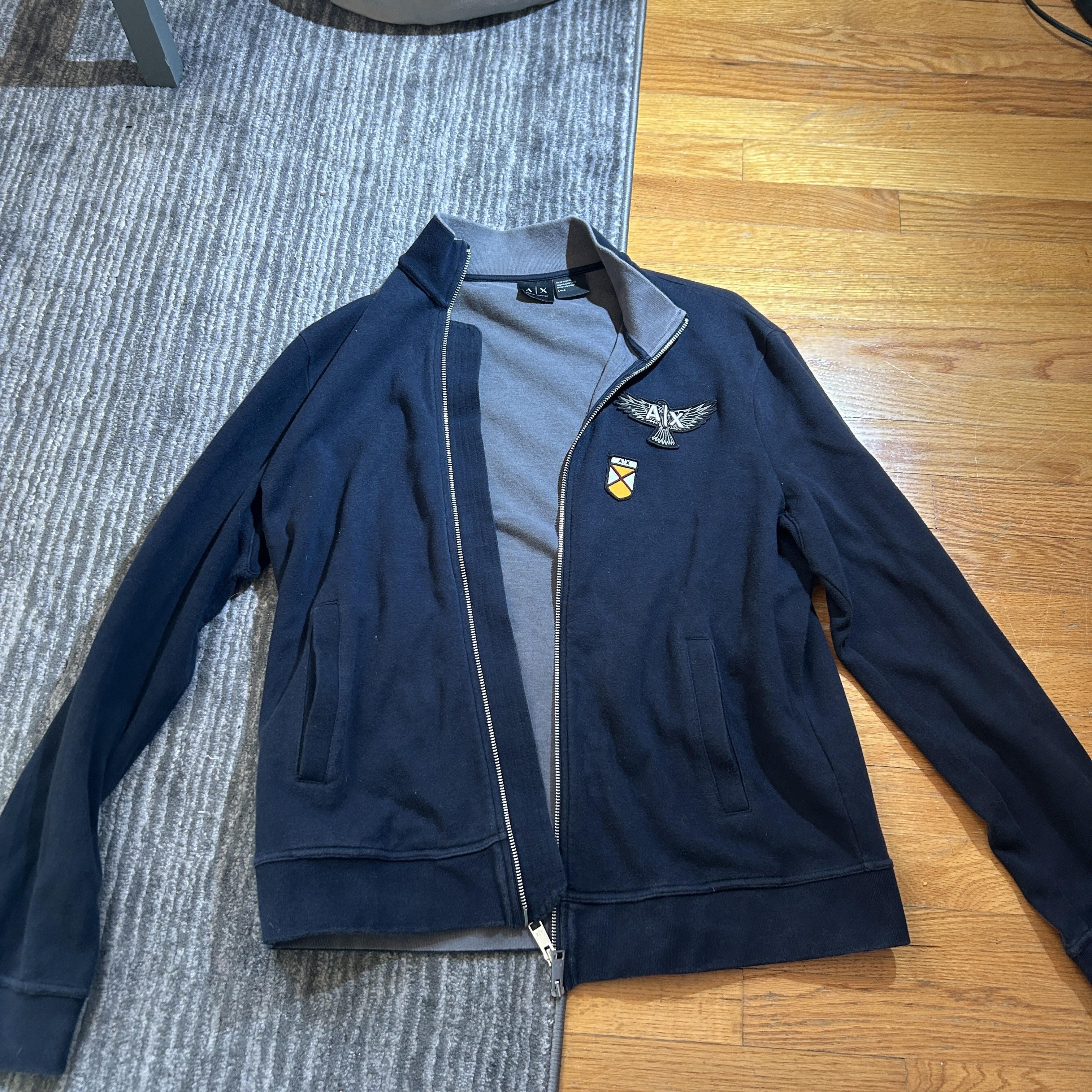 image of Ax Armani Exchange Men's Eagle Logo Full-Zip Hoodie in Blue (Size Large)