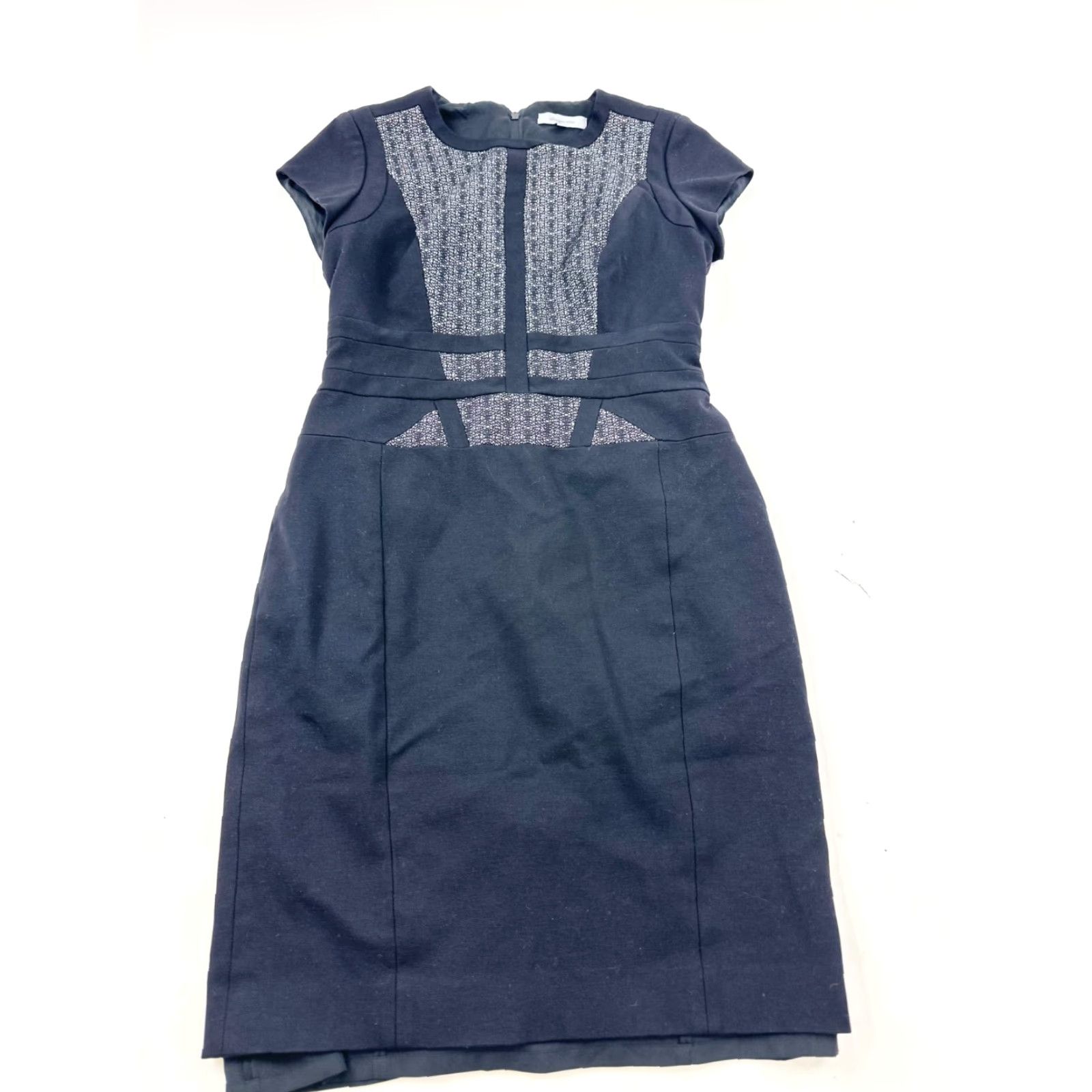 Vintage Classiques Entier Sheath Dress Womens Size 10 Black Lined Crewneck Back Zip Casual Knee Length Cap Sleeve Cotton Zipper Dress Womens 10 Black Size L / US 10 / IT 46 - 2 Thumbnail