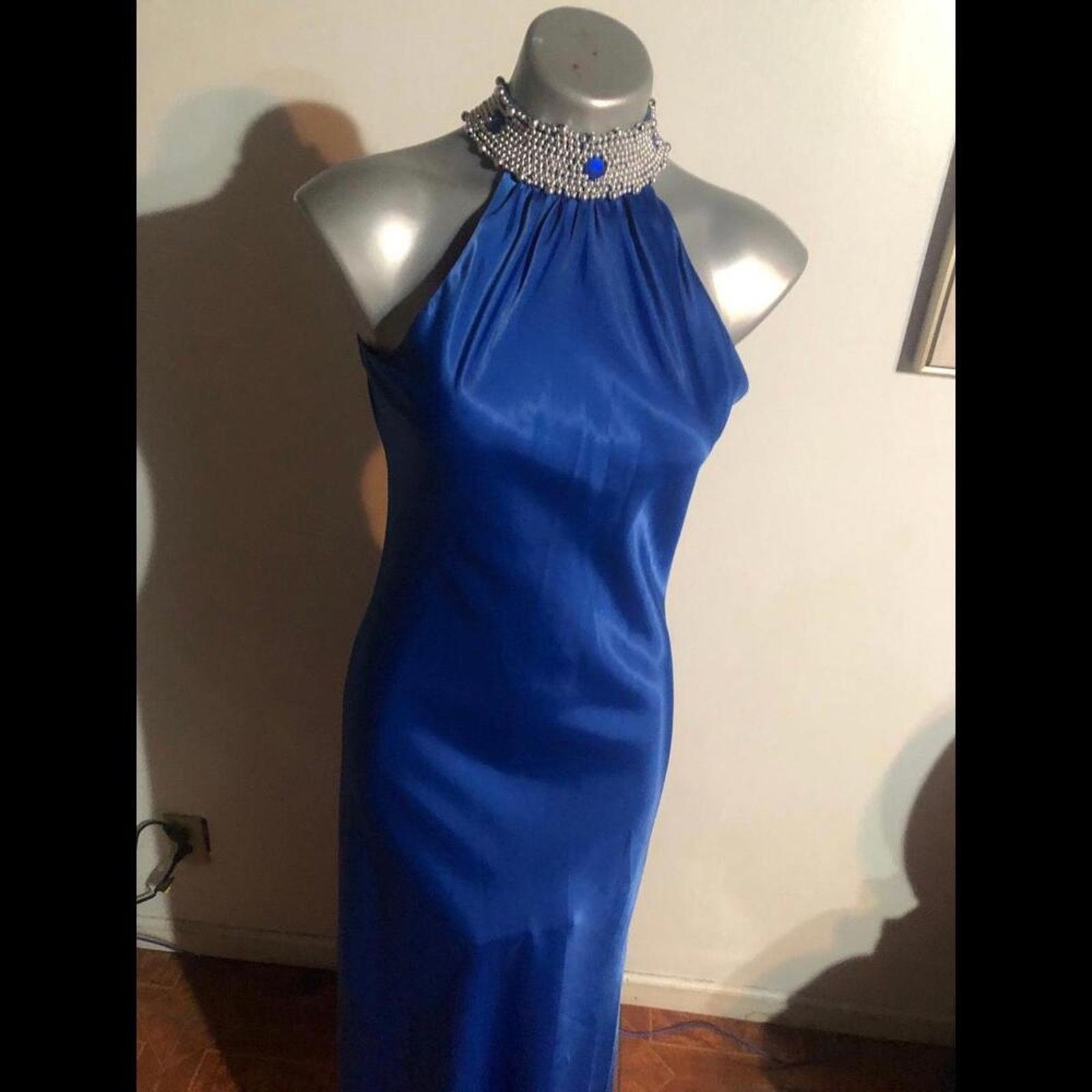 Other Blue silky smooth halter gown dress with back beading Size S / US 4 / IT 40 - 8 Thumbnail