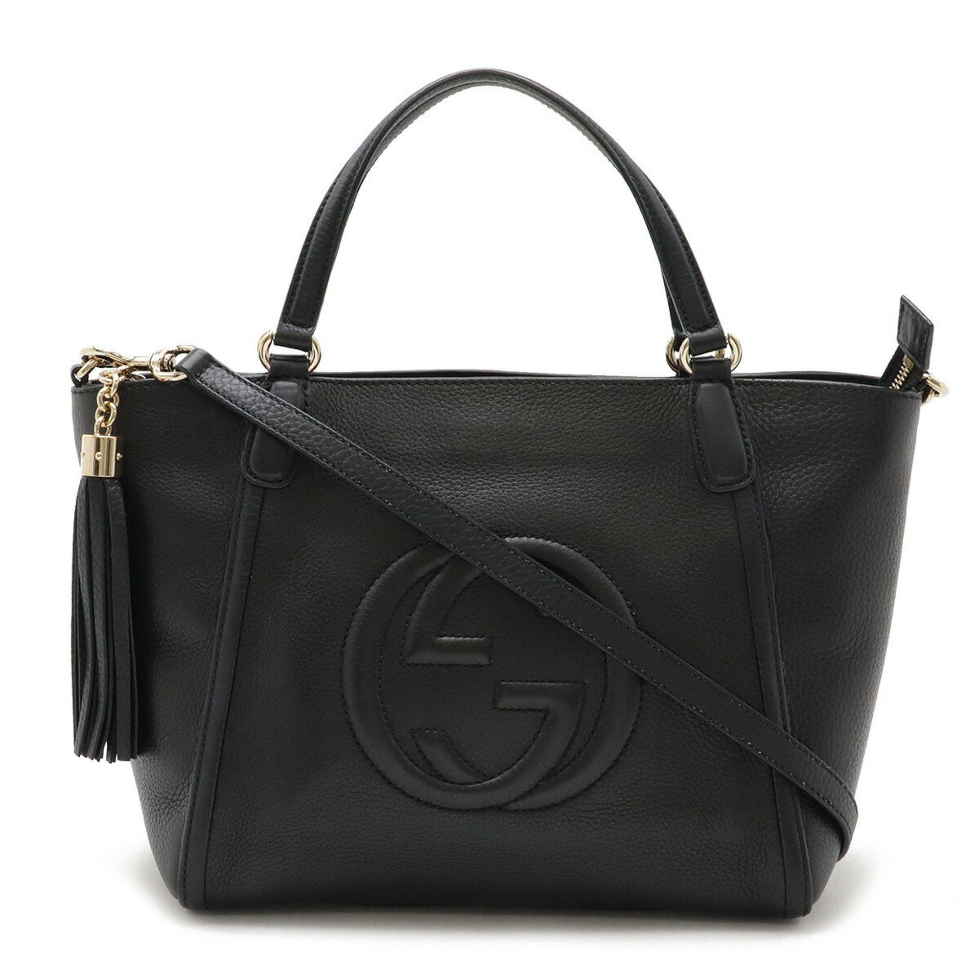 Gucci Soho Interlocking G Tote Bag Shoulder Tassel Leather Black 369176, Women's