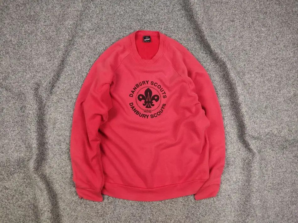 Vintage Vintage 80's Danbury Scouts Logo Red Faded Sweatshirt Size US XL / EU 56 / 4 - 1 Thumbnail