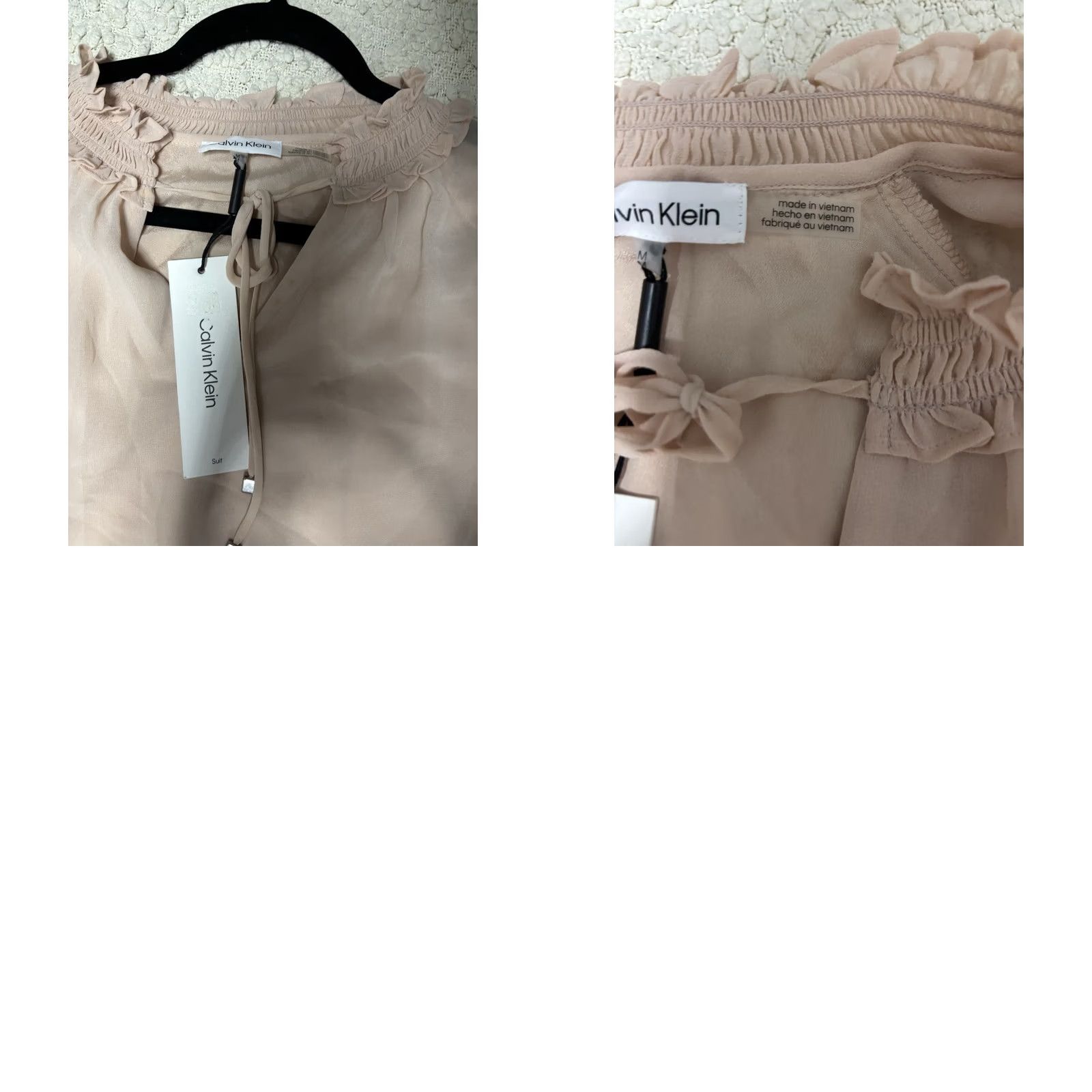 Calvin Klein Calvin Klein Blouse Shirt Women Beige Ruffle Neck Tie Long Sleeve Sheer Size M Size M / US 6-8 / IT 42-44 - 8 Thumbnail