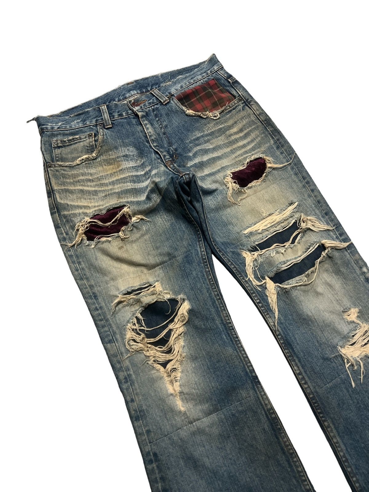 Vintage FLARED🔥UNKNOWN RIPPED DISTRESSED DENIM PANT Size US 31 - 2 Thumbnail
