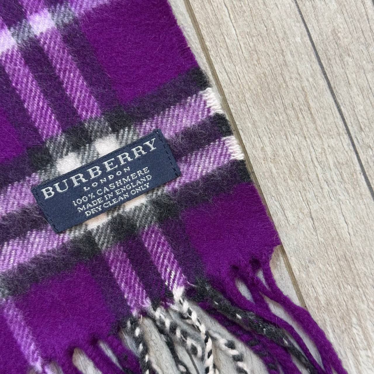 Burberry × Vintage Vintage Burberry Nova Check Purple 100% Cashmere Scarf Size ONE SIZE - 4 Thumbnail